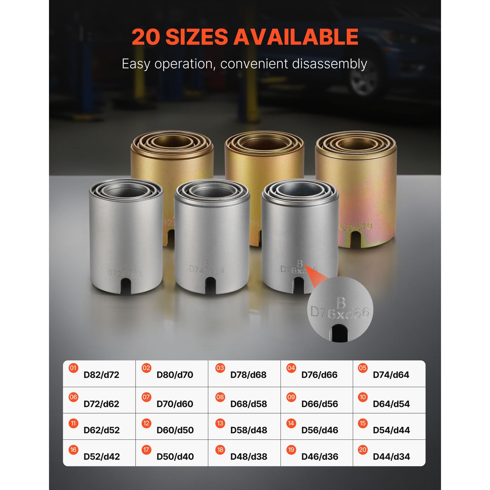 26PCS Pull Press Sleeve Kit Steel Bushing Removal Bearing Tool Set