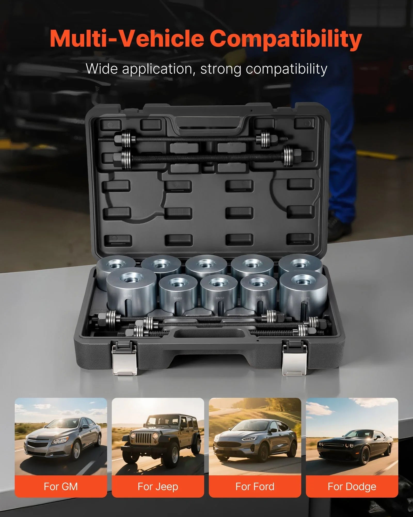 Pull and Press Sleeve Kit, 27 PCS, Steel Bush Removal Insertion Sleeve Tools with Carrying Case, Compatible with LCV and HGV Engines, for Removing and Installing Bushings, Bearings, and Seals