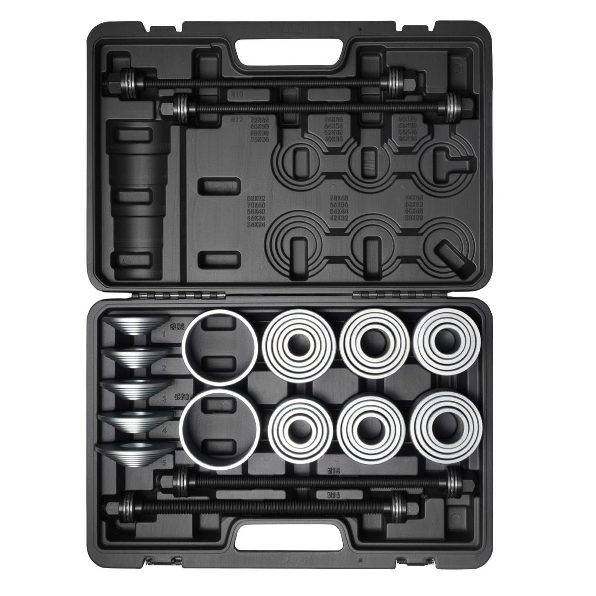 Pull and Press Sleeve Kit, 36 PCS, Steel Bush Removal Insertion Sleeve Tools with Carrying Case, Compatible with LCV and HGV Engines, for Removing and Installing Bushings, Bearings, and Seals