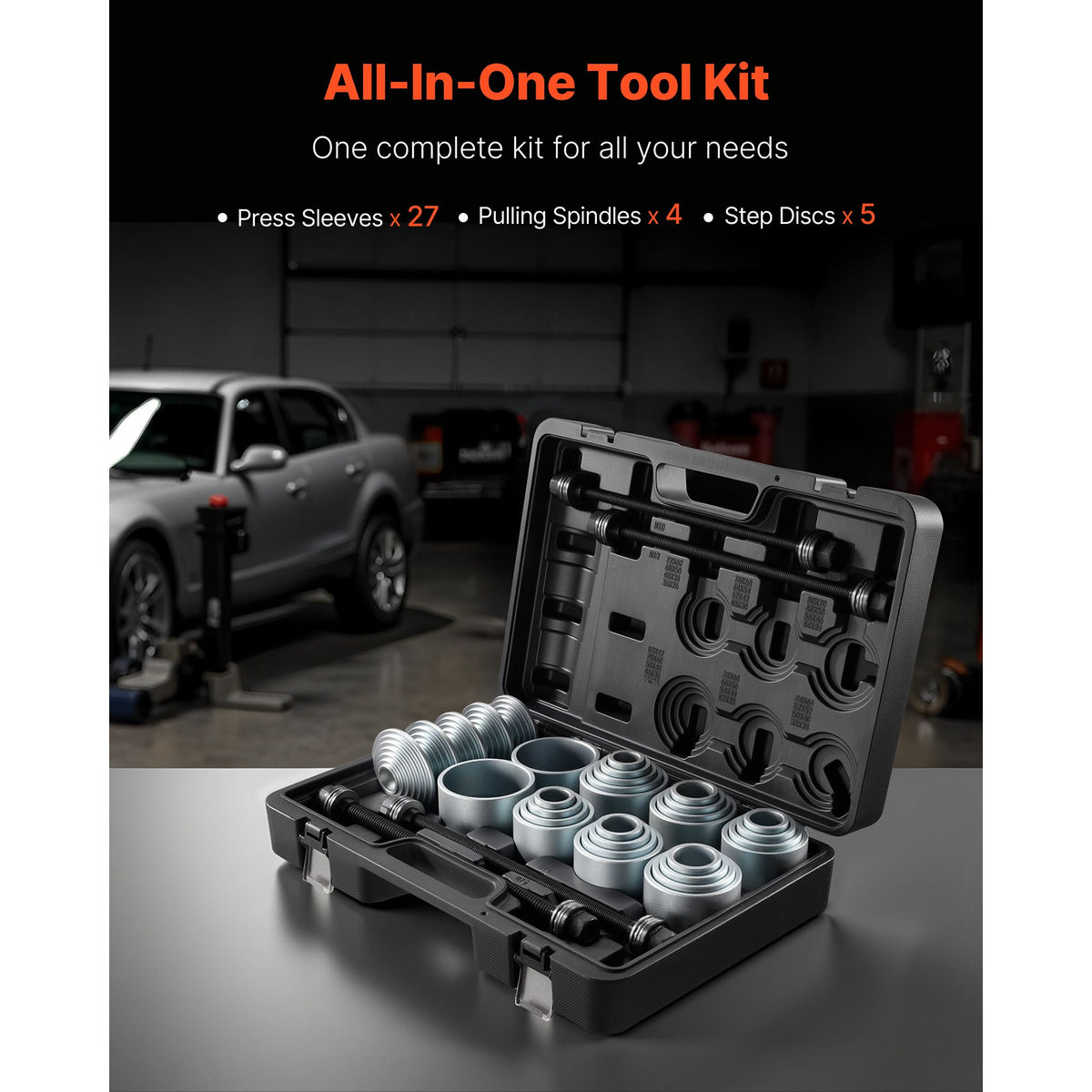Pull and Press Sleeve Kit, 36 PCS, Steel Bush Removal Insertion Sleeve Tools with Carrying Case, Compatible with LCV and HGV Engines, for Removing and Installing Bushings, Bearings, and Seals