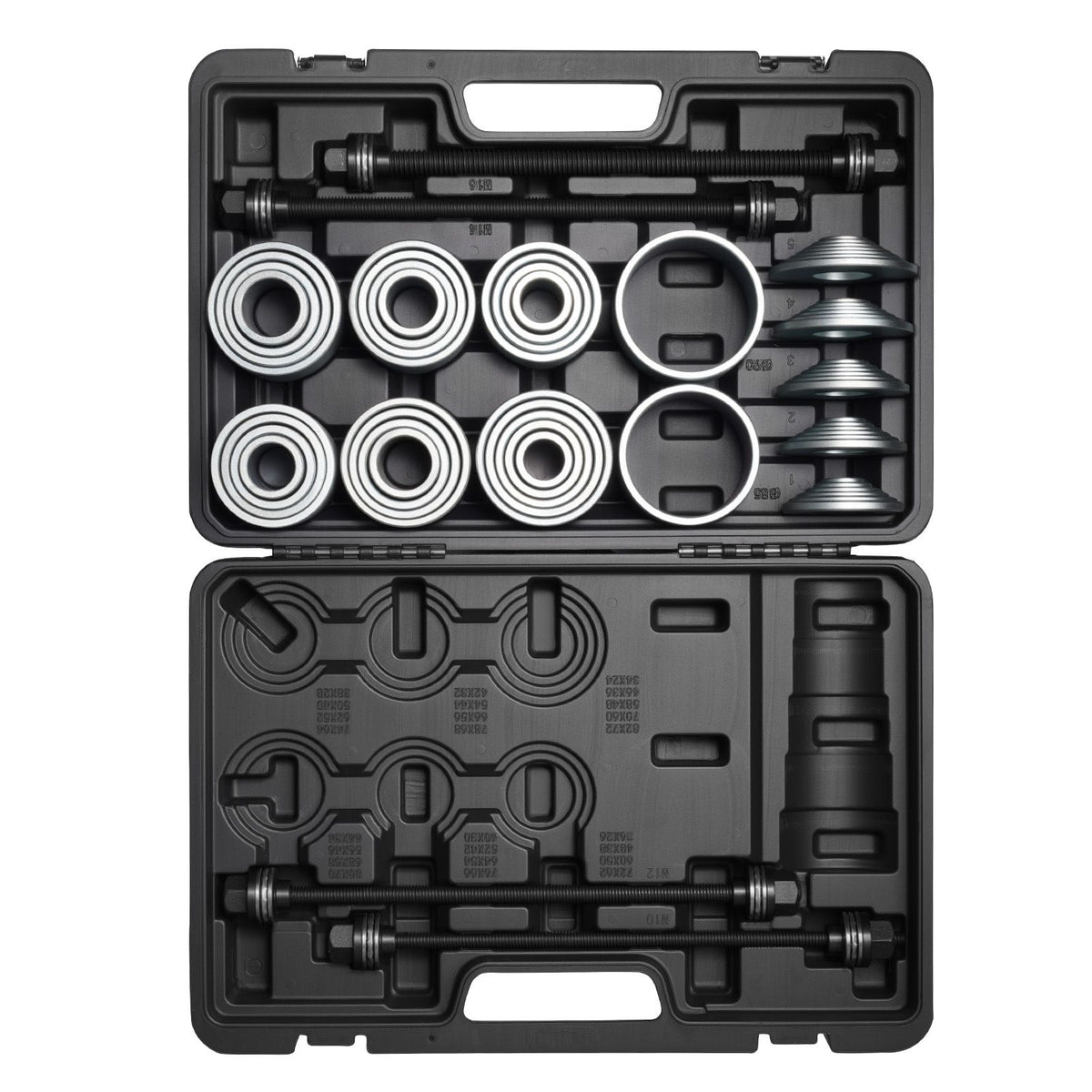 Pull and Press Sleeve Kit, 36 PCS, Steel Bush Removal Insertion Sleeve Tools with Carrying Case, Compatible with LCV and HGV Engines, for Removing and Installing Bushings, Bearings, and Seals