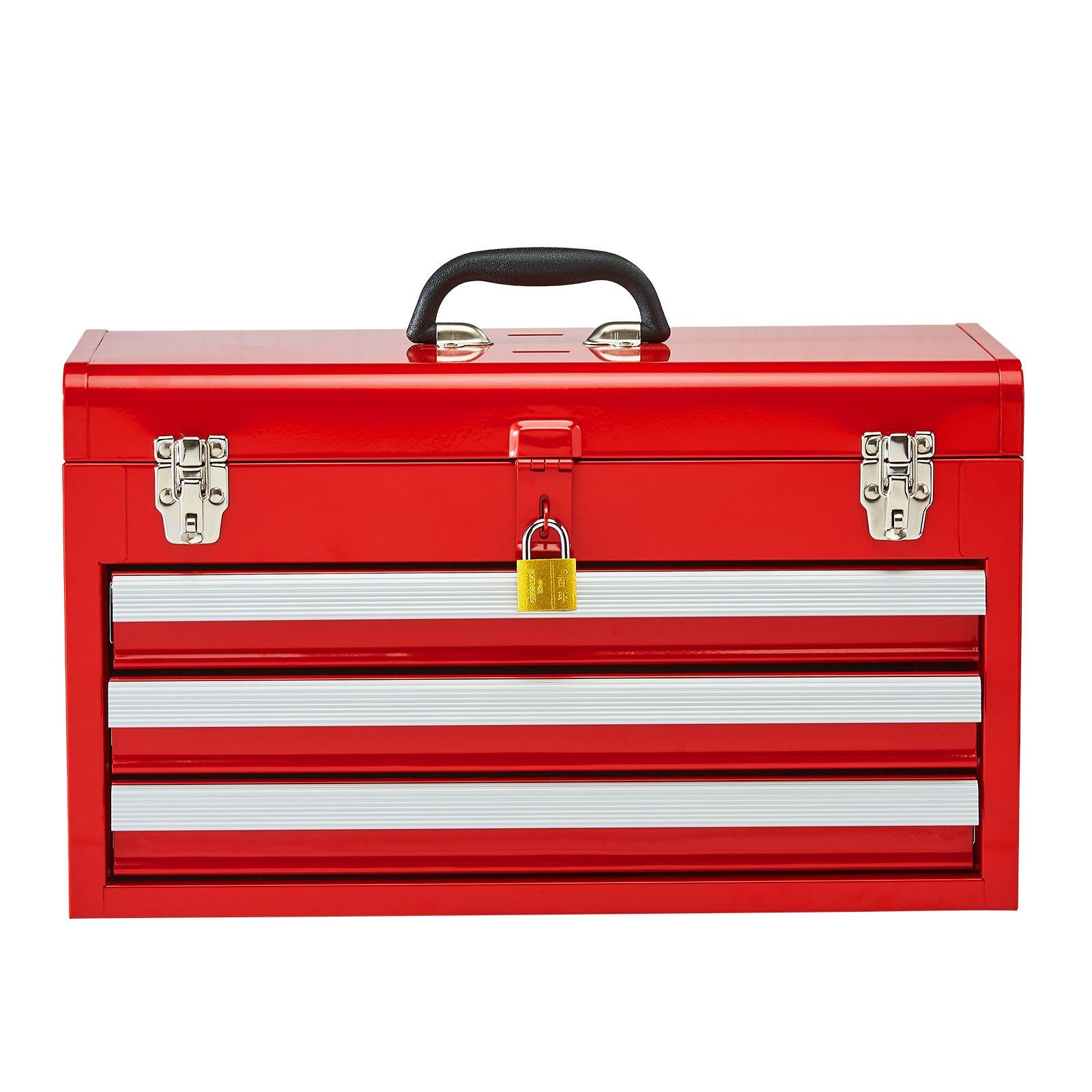 Tool Box 520 mm Portable Metal Tool Box 3 Drawers Tool Organizer Red
