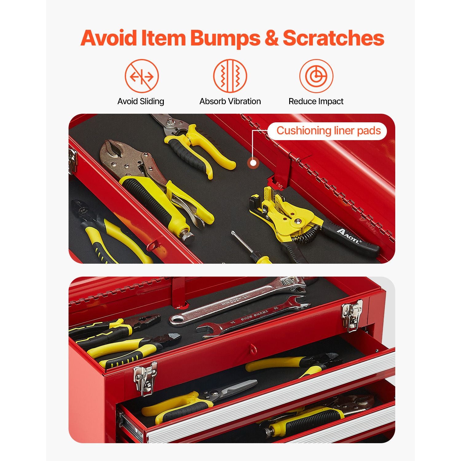 Tool Box 520 mm Portable Metal Tool Box 3 Drawers Tool Organizer Red