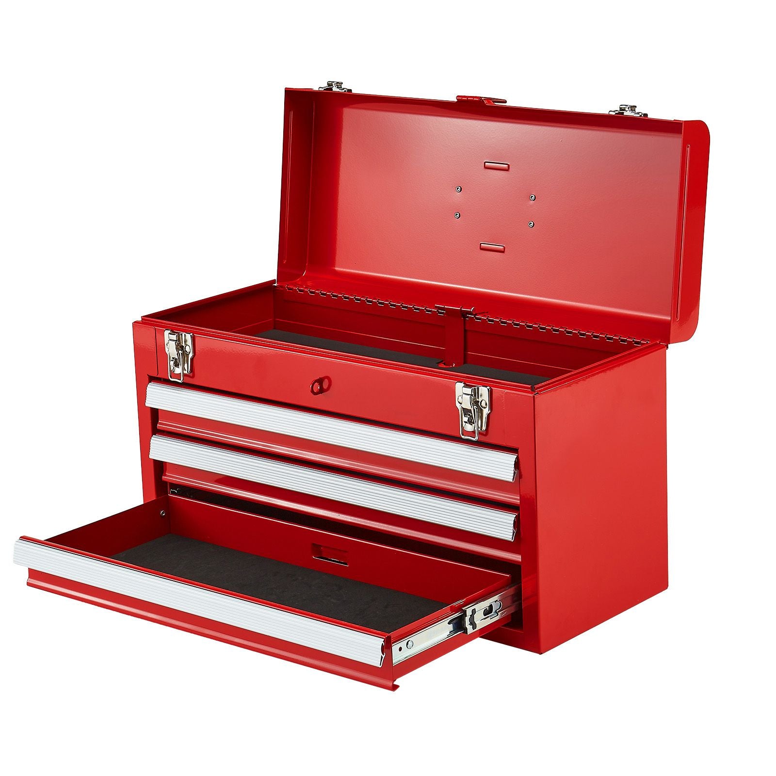 Tool Box 520 mm Portable Metal Tool Box 3 Drawers Tool Organizer Red