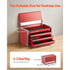 Metal Tool Box, 8.6-inch, Portable Metal Tool Box with 3 Drawers, Small Tool Chest with EVA Liners and PP Feet Pads, Heavy-Duty Steel With Ball Bearing Opening and Powder Coated Finish, Red