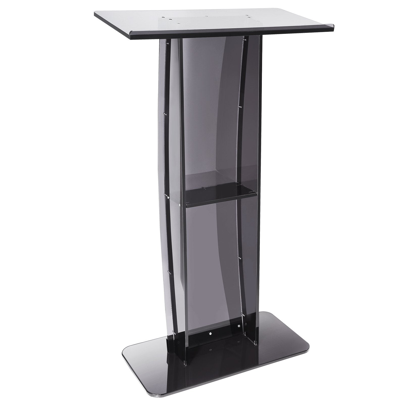 Acrylic Podium, 47" Tall, Acrylic Podium Stand with Wide Reading Surface & Storage Shelf, Floor-standing Clear Pulpits Acrylic for Church Office School, Black