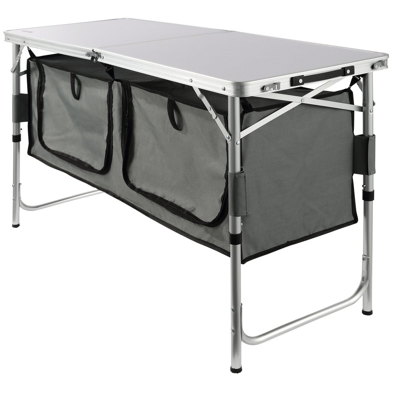 Camping Kitchen Table, Quick set-up Folding Camping Table with A Carrying Bag, 3 Adjustable Heights, MDF Camping Table, Ideal for Outdoor Picnics, BBQs, Camping, RV Traveling