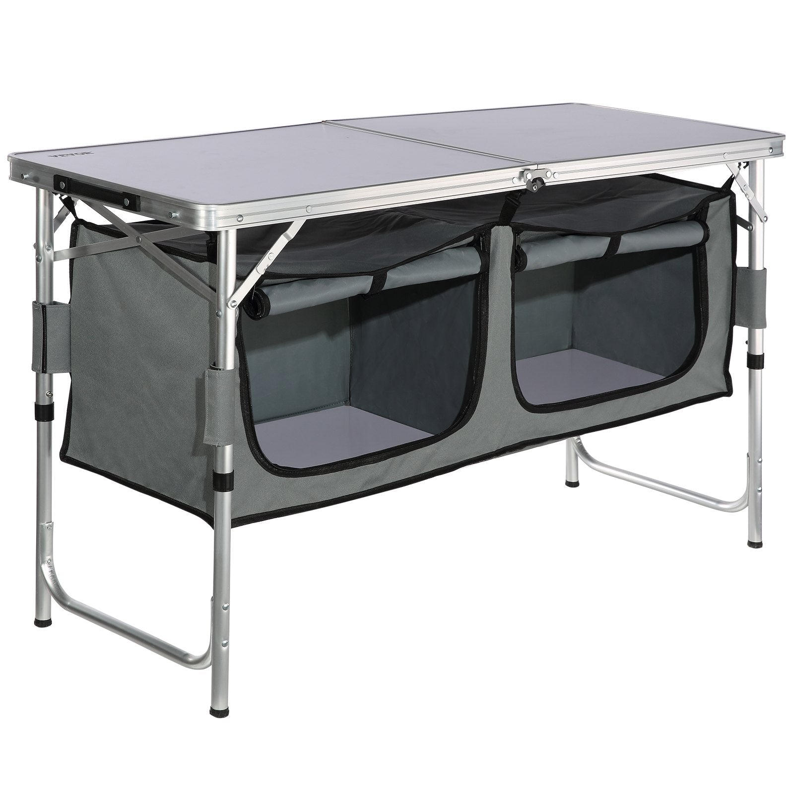 Camping Kitchen Table, Quick set-up Folding Camping Table with A Carrying Bag, 3 Adjustable Heights, MDF Camping Table, Ideal for Outdoor Picnics, BBQs, Camping, RV Traveling