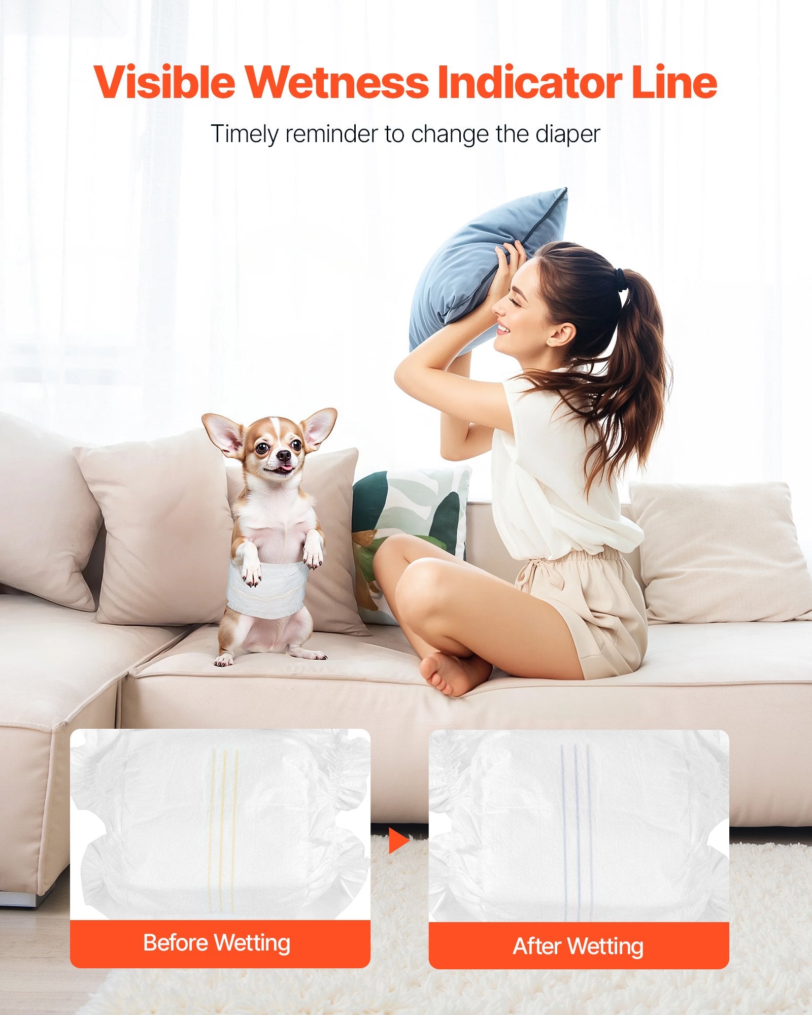 Disposable Male Dog Diapers, Super Absorbent Male Dog Wraps, 360 ° Leak-Proof Belly Bands with Wetness Indicator for Doggies in Heat, Training, Incontinence - XS, 96 Count (2 Packs of 48)