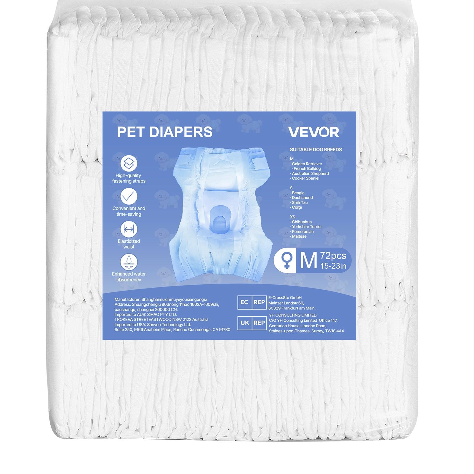 Disposable Dog Diapers, Super Absorbent Female Dog Diapers, 360° Leak-Proof Female Doggy Pet Diaper with Wetness Indicator for Heat Period, Training, Incontinence - M, 144 Count (2 Packs of 72)