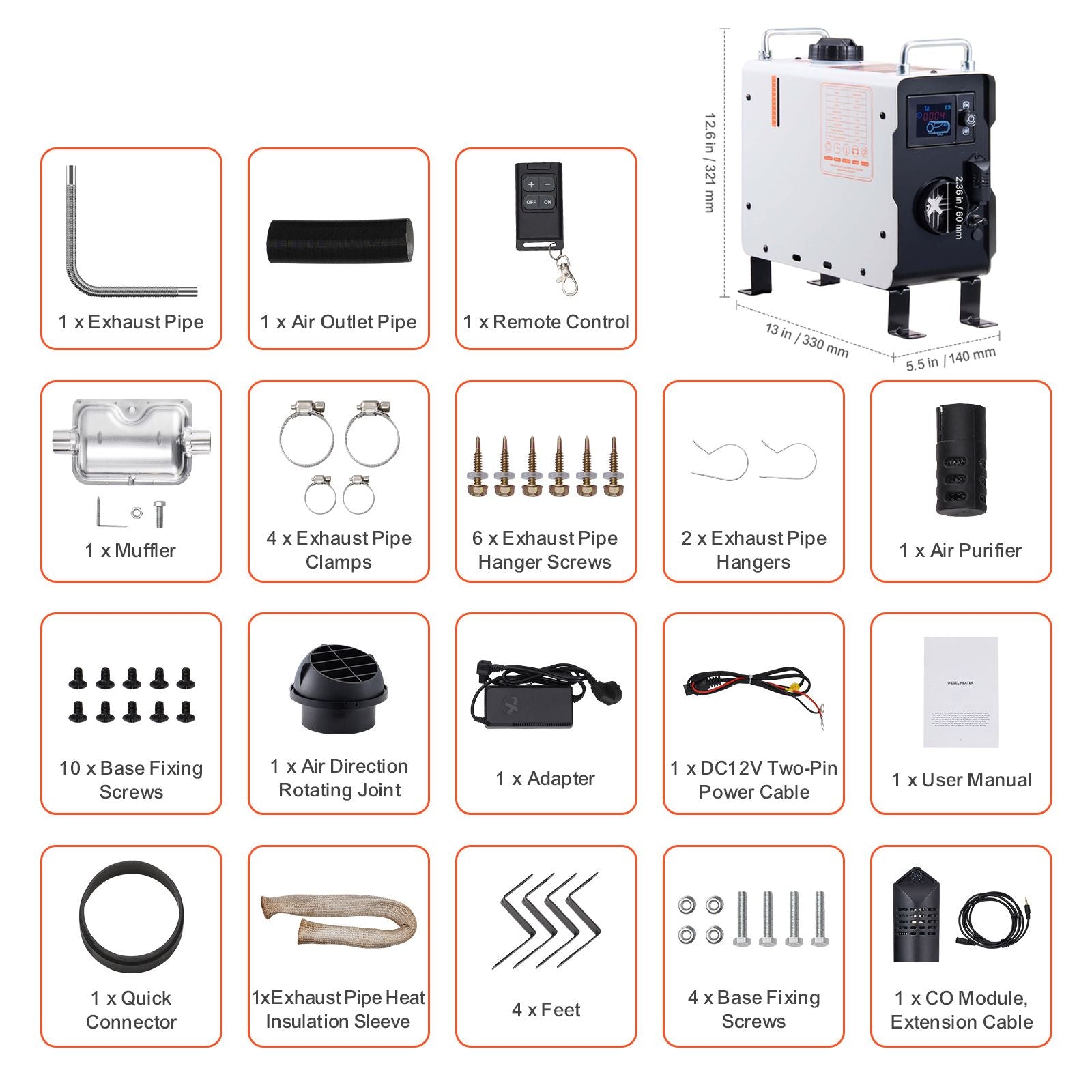 2KW Diesel Heater, 12V/24V All in One Diesel Air Heater, with Bluetooth APP Control, Remote Control and Display Screen, CO Alarm, Fast Heating Portable Diesel Heater for Vehicles and Outdoors