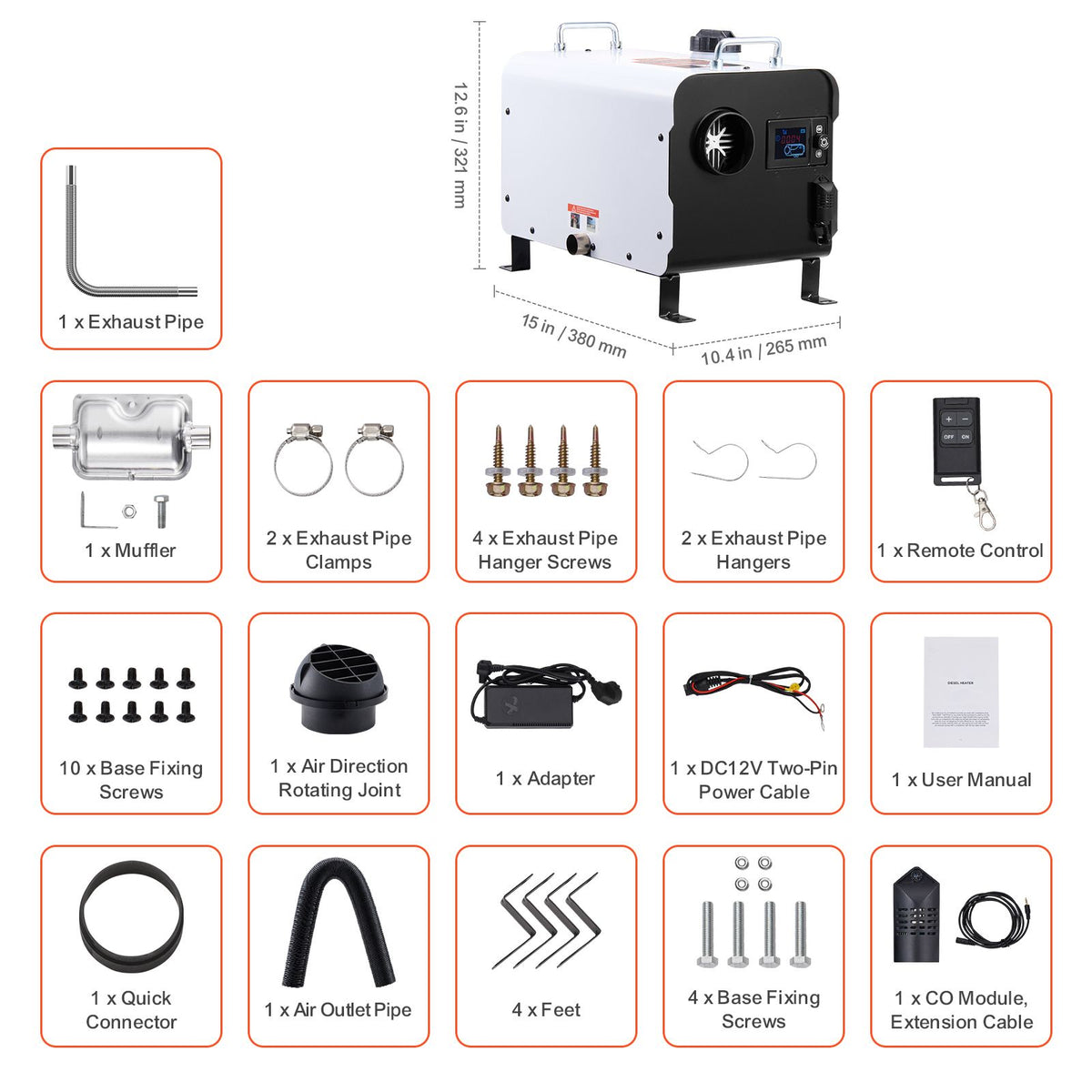 8KW Diesel Heater, 12V/24V All in One Diesel Air Heater, with Bluetooth APP Control, Remote Control and Display Screen, CO Alarm, Fast Heating Portable Diesel Heater for Vehicles and Outdoors
