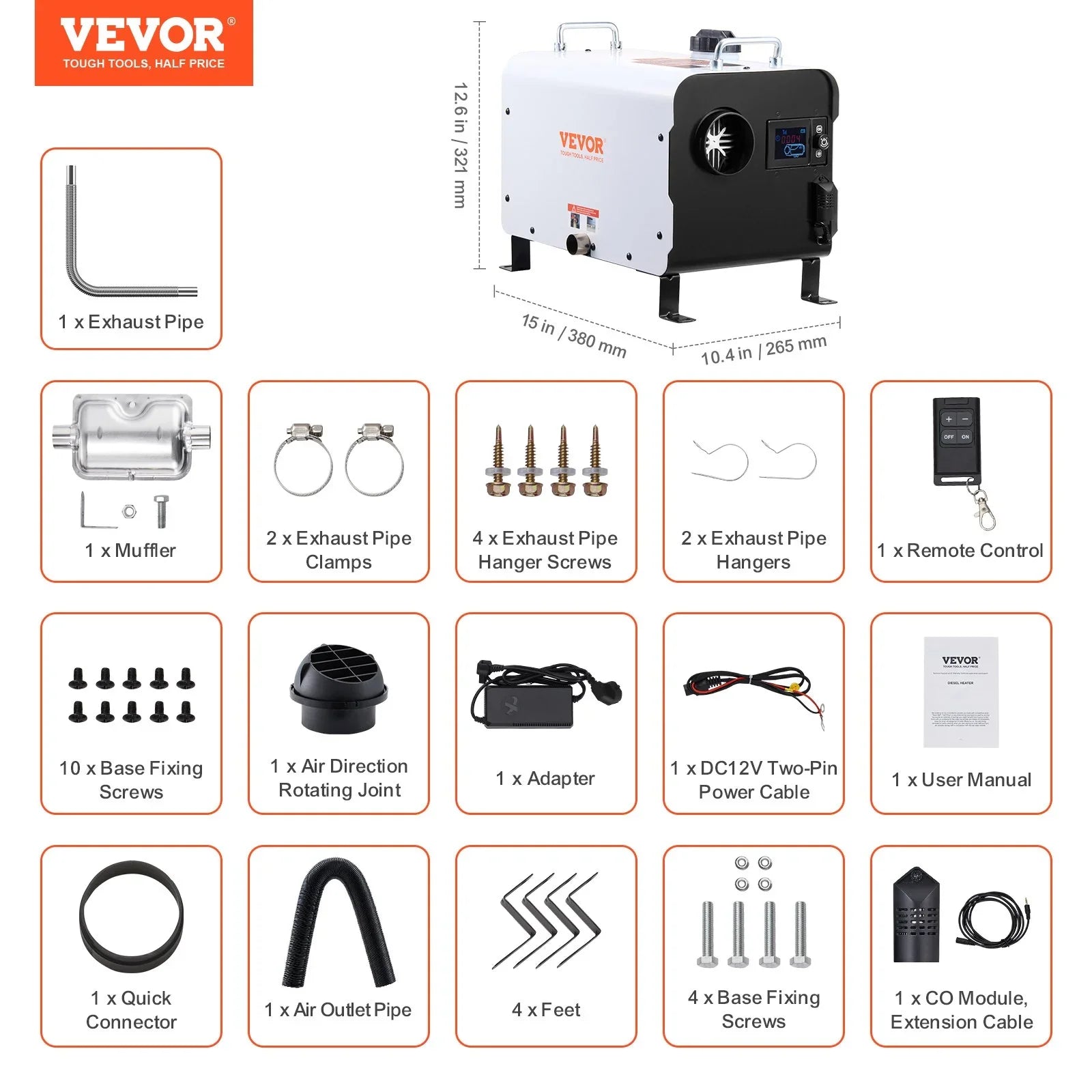 8KW Diesel Heater, 12V/24V All in One Diesel Air Heater, with Bluetooth APP Control, Remote Control and Display Screen, CO Alarm, Fast Heating Portable Diesel Heater for Vehicles and Outdoors