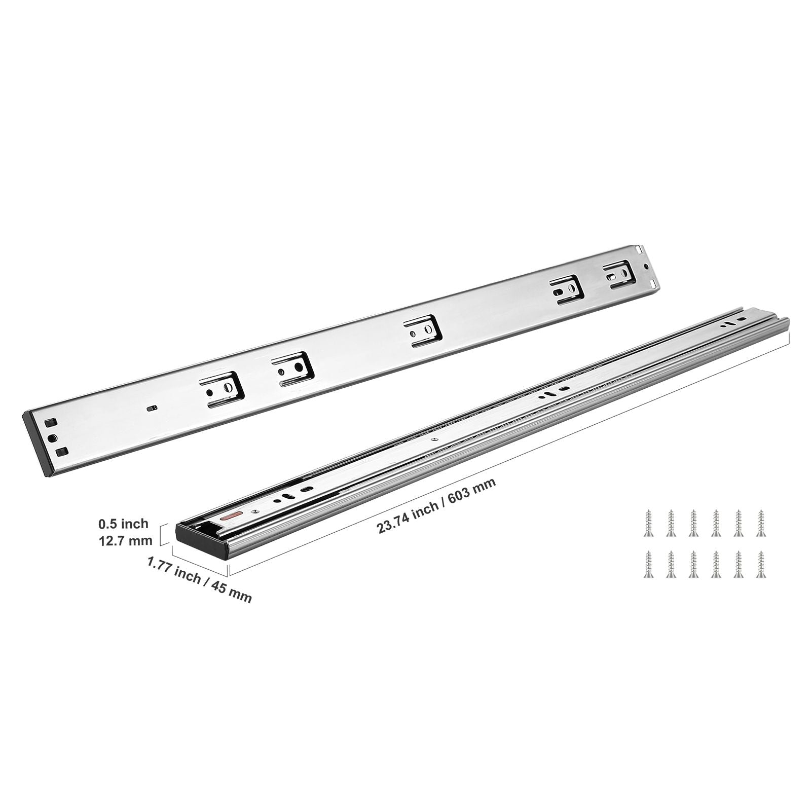 10 Pairs of 609.6mm Drawer Slides Side Mount Rails, Heavy Duty Full Extension Steel Track, Soft-Close Noiseless Guide Glides Cabinet Kitchen Runners with Ball Bearing, 100 Lbs Load Capacity