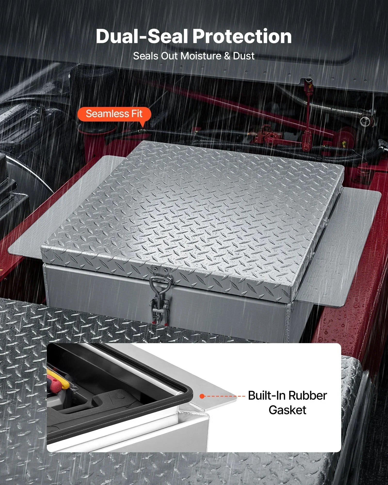 Truck Bed Tool Box, Heavy Duty Aluminum Tool Box with Diamond Plate, Storage Toolbox Chest Organizer Supports up to 100 kg, Ideal for Pickup, Truck Bed, RV, Trailer, 770 x 610 x 230 mm, Silver
