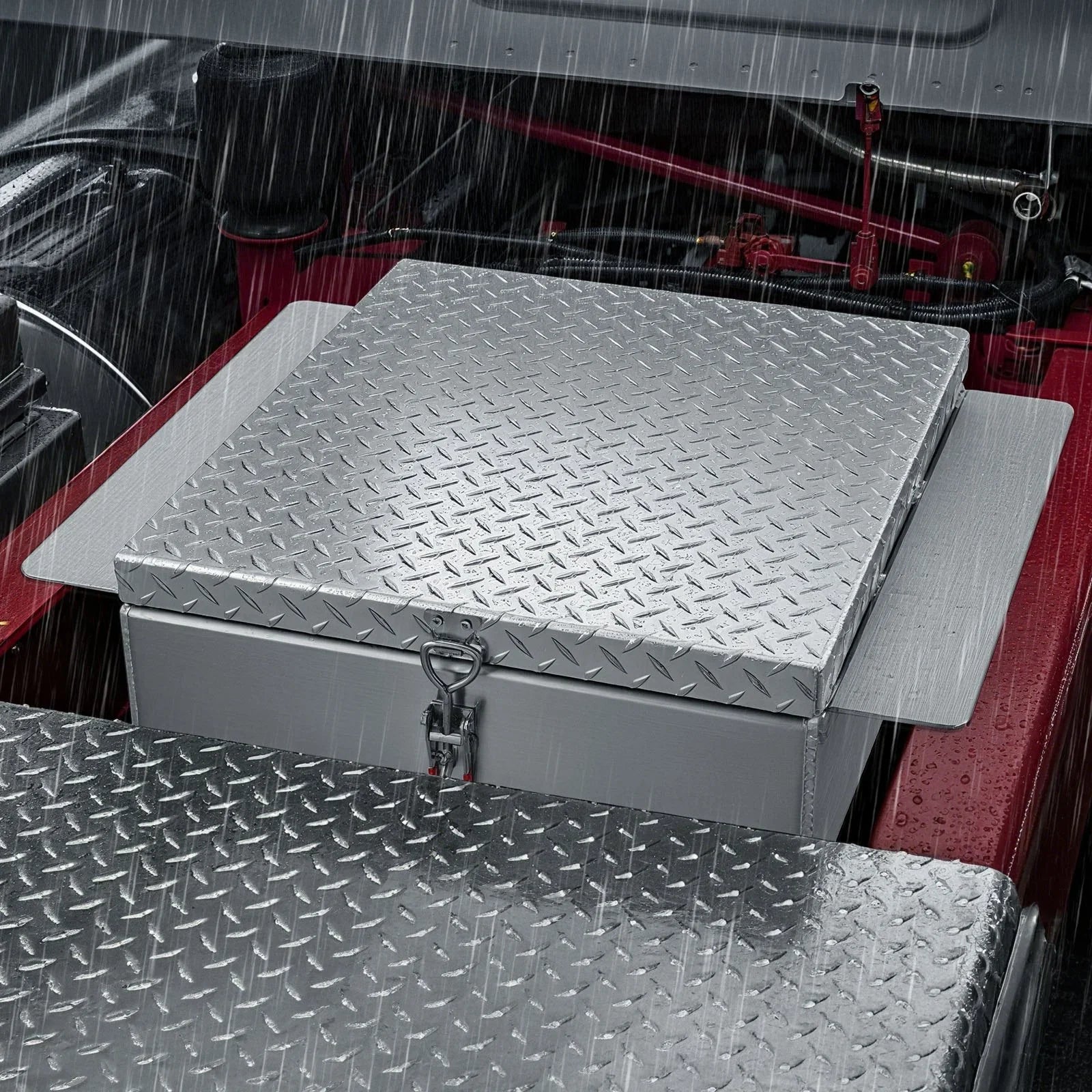Truck Bed Tool Box, Heavy Duty Aluminum Tool Box with Diamond Plate, Storage Toolbox Chest Organizer Supports up to 100 kg, Ideal for Pickup, Truck Bed, RV, Trailer, 770 x 610 x 230 mm, Silver