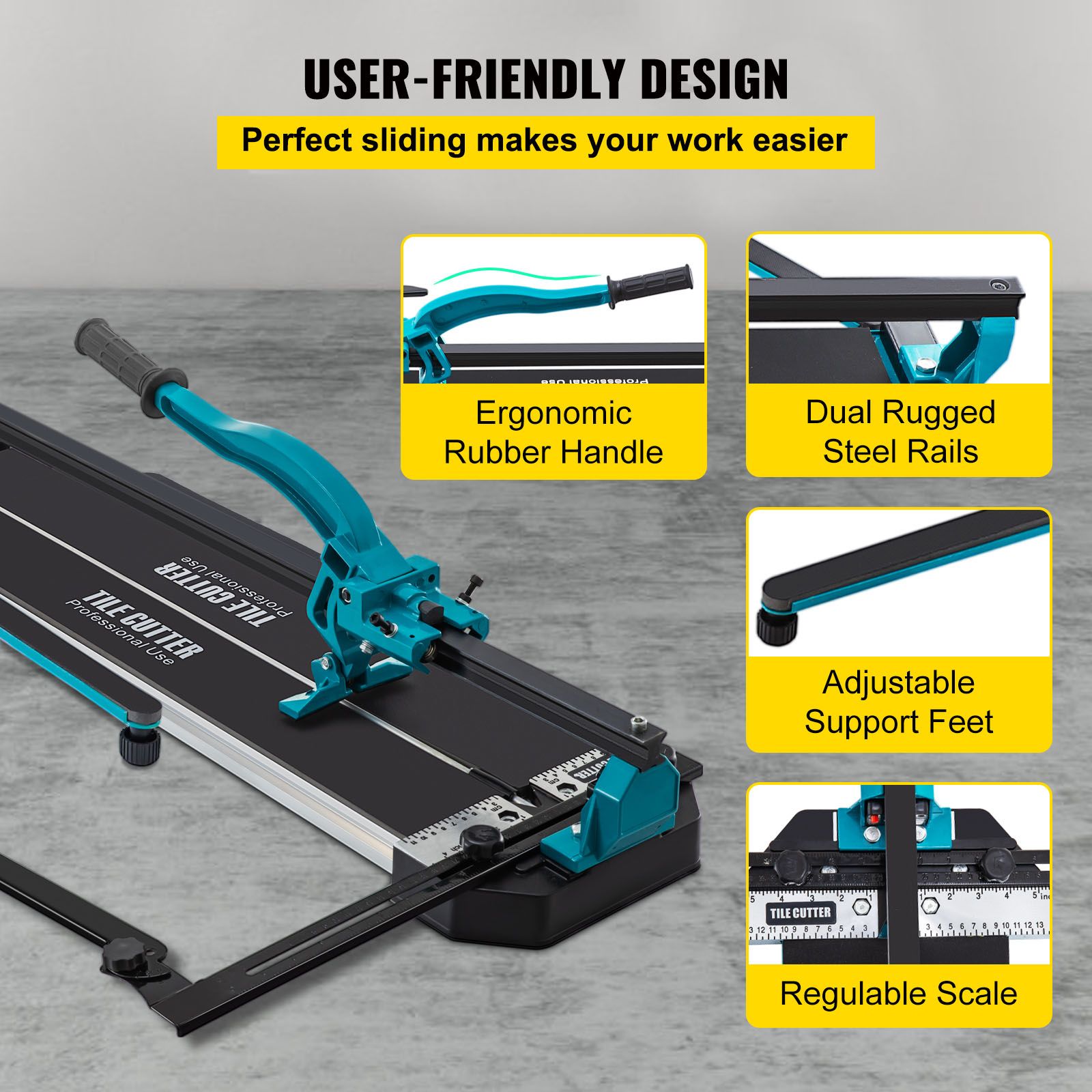 Tile Cutter 47in Cutting Tool w/ Laser Guide Single Rail Double Brackets