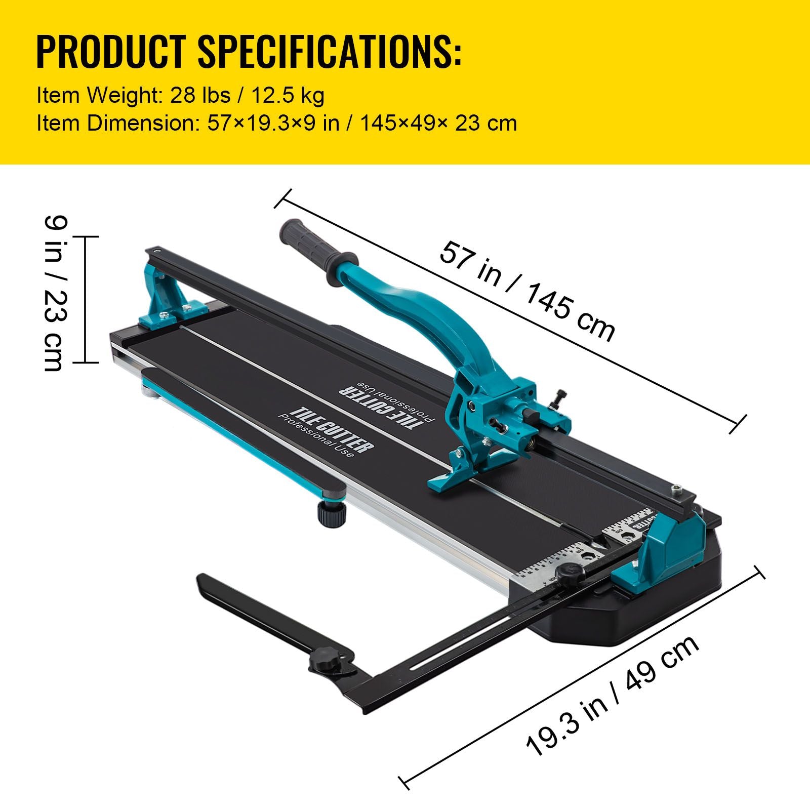 Tile Cutter 47in Cutting Tool w/ Laser Guide Single Rail Double Brackets