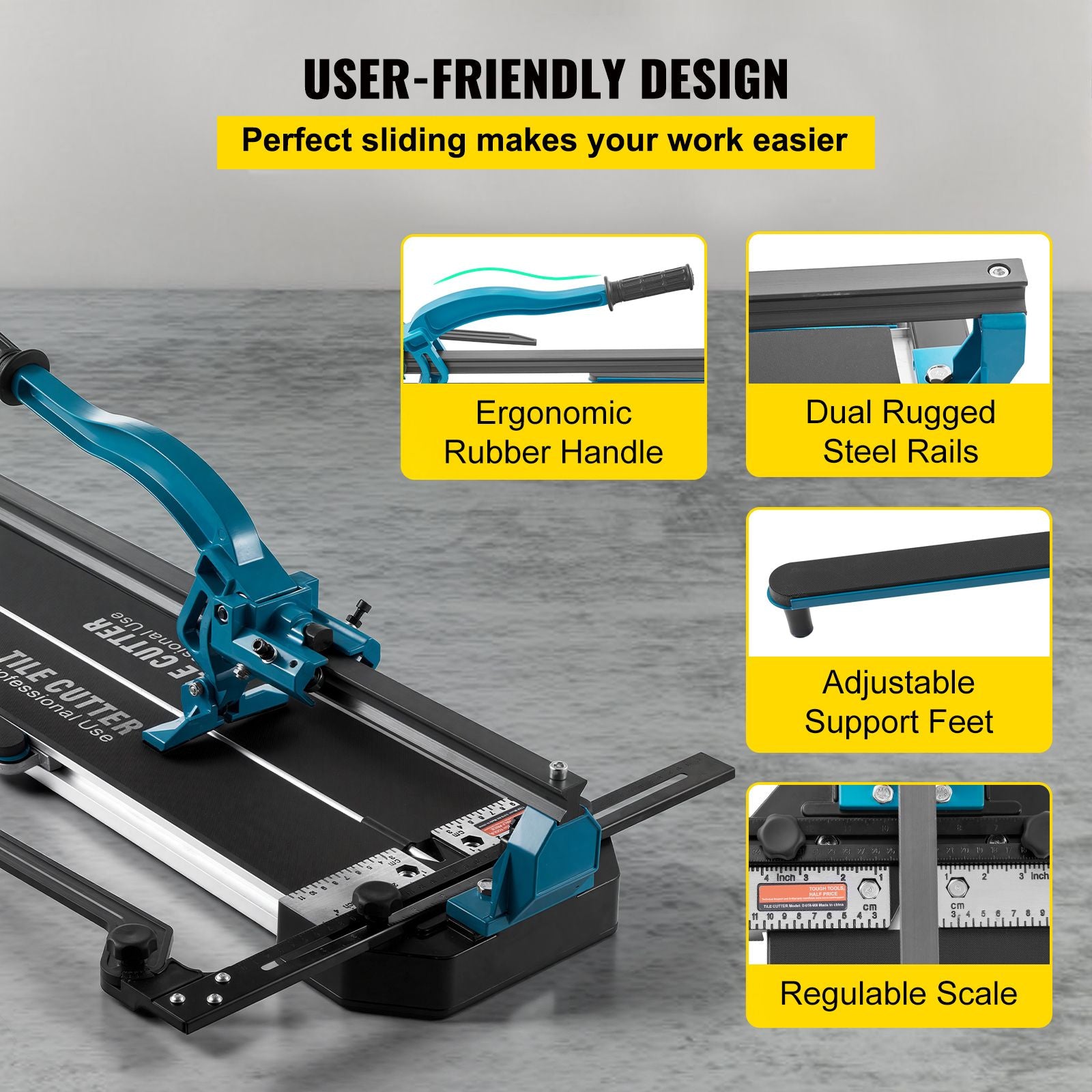 Tile Cutter 24in Cutting Tool w/ Laser Guide Single Rail Double Brackets