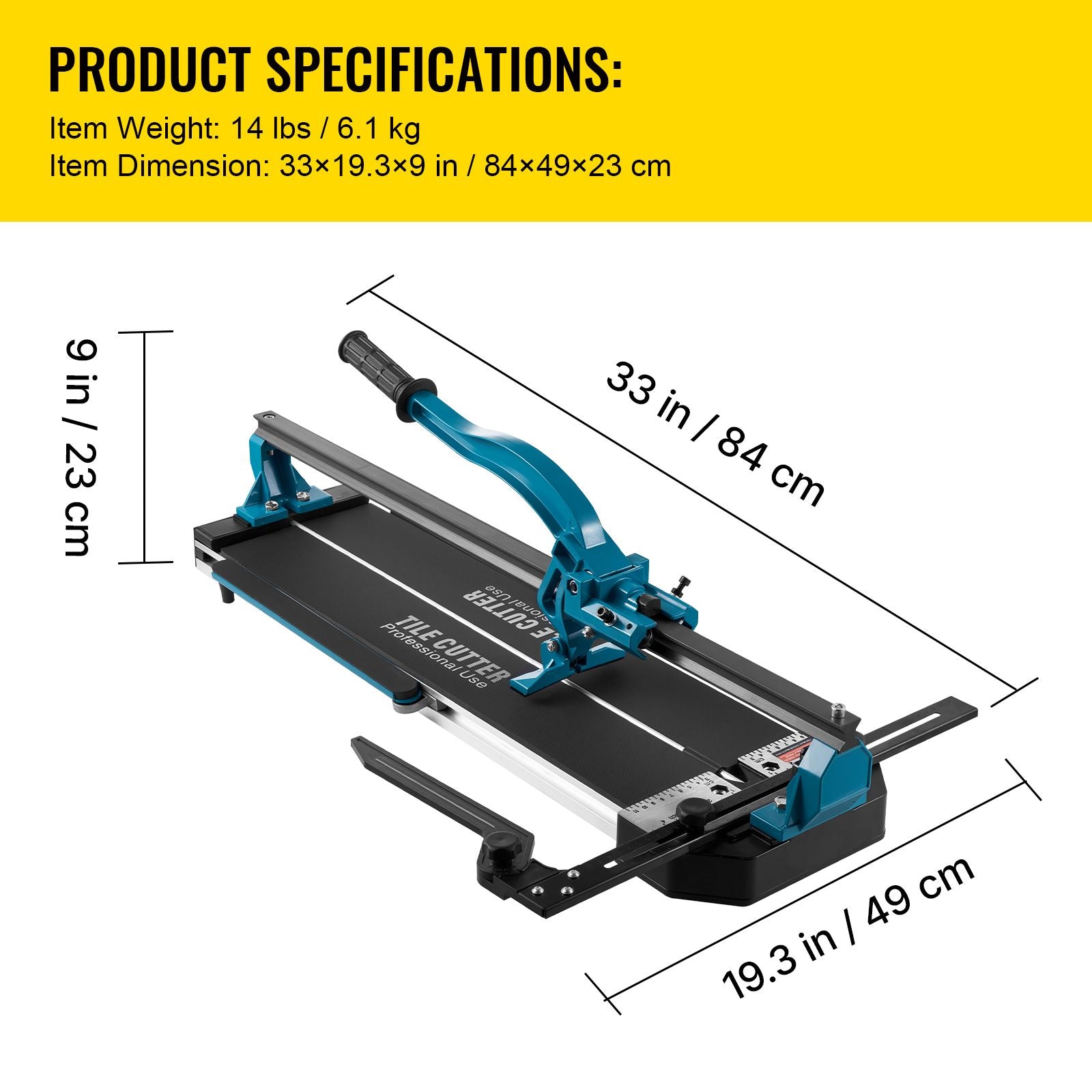 Tile Cutter 24in Cutting Tool w/ Laser Guide Single Rail Double Brackets