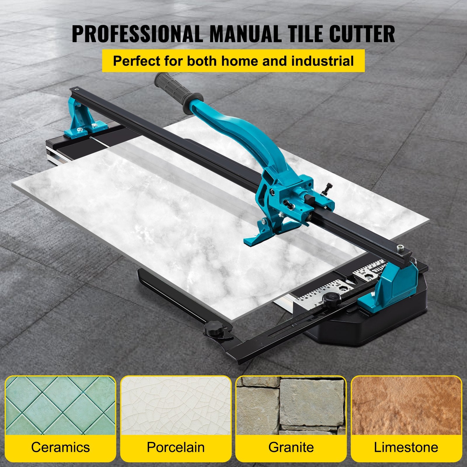 Tile Cutter 24in Cutting Tool w/ Laser Guide Single Rail Double Brackets