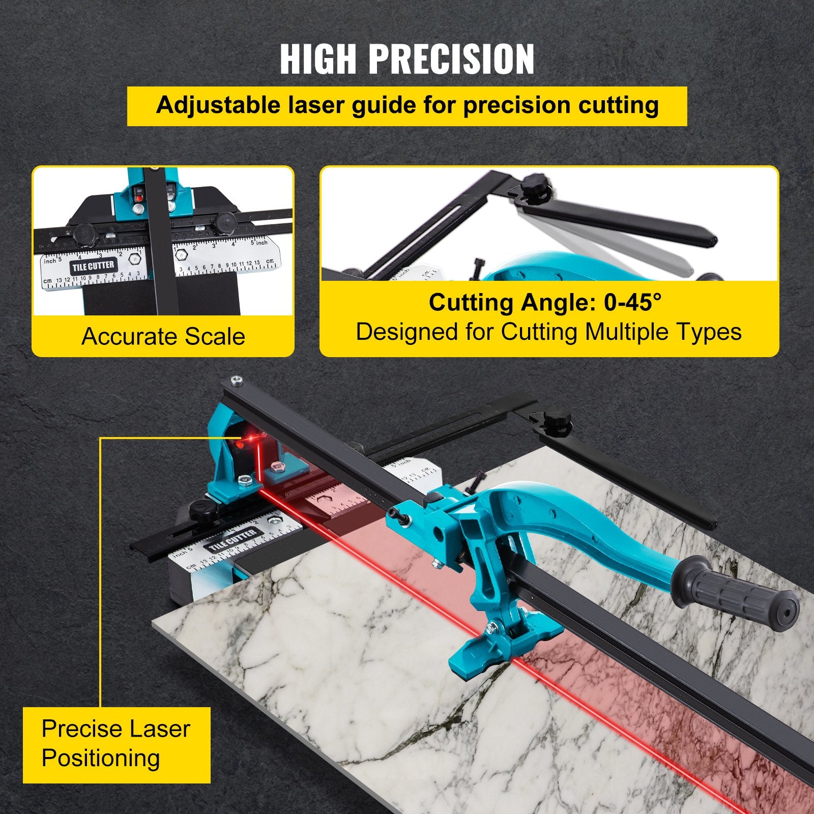 Tile Cutter 24in Cutting Tool w/ Laser Guide Single Rail Double Brackets