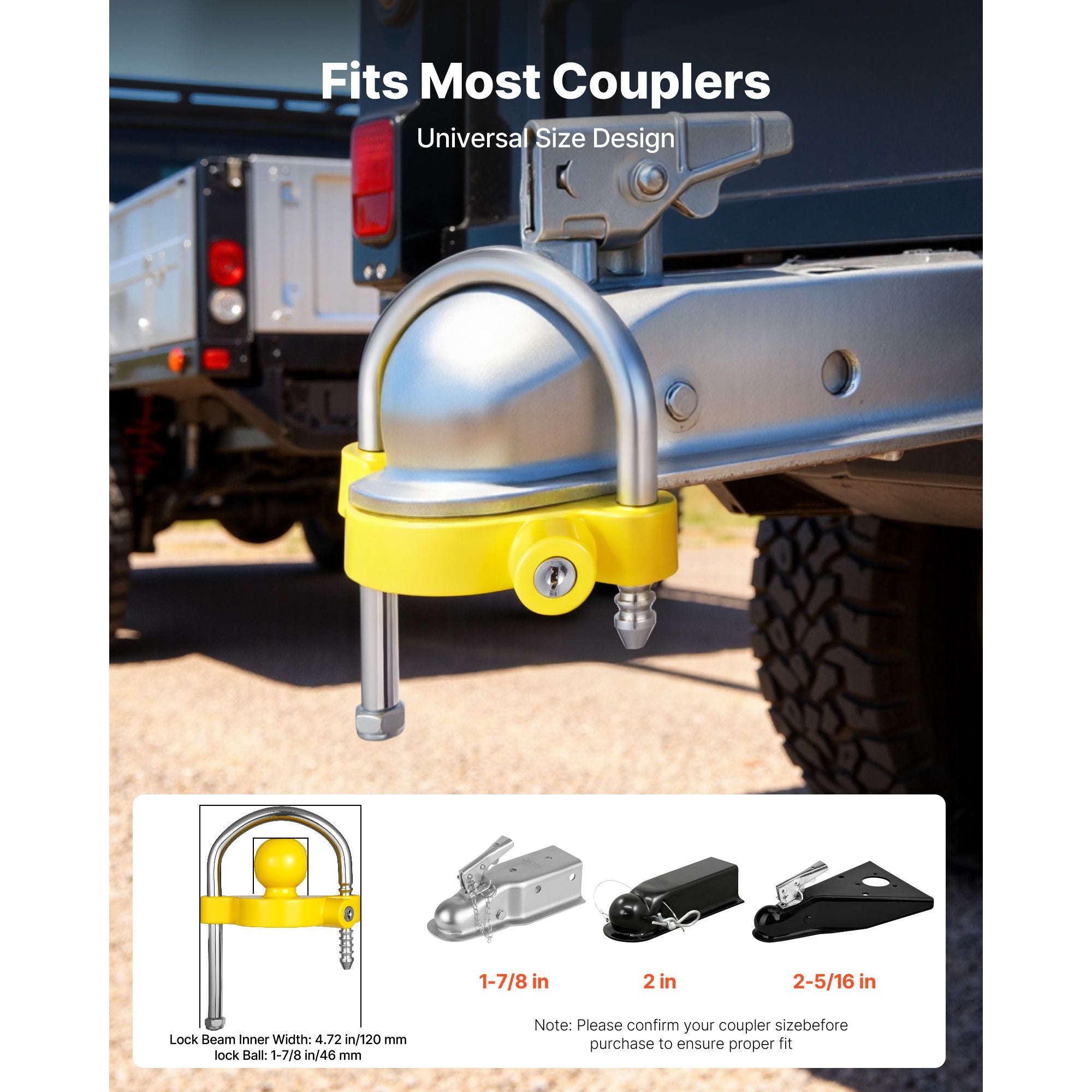 Heavy Duty Trailer Hitch Lock Kit Anti-Theft Ball Lock with Keys