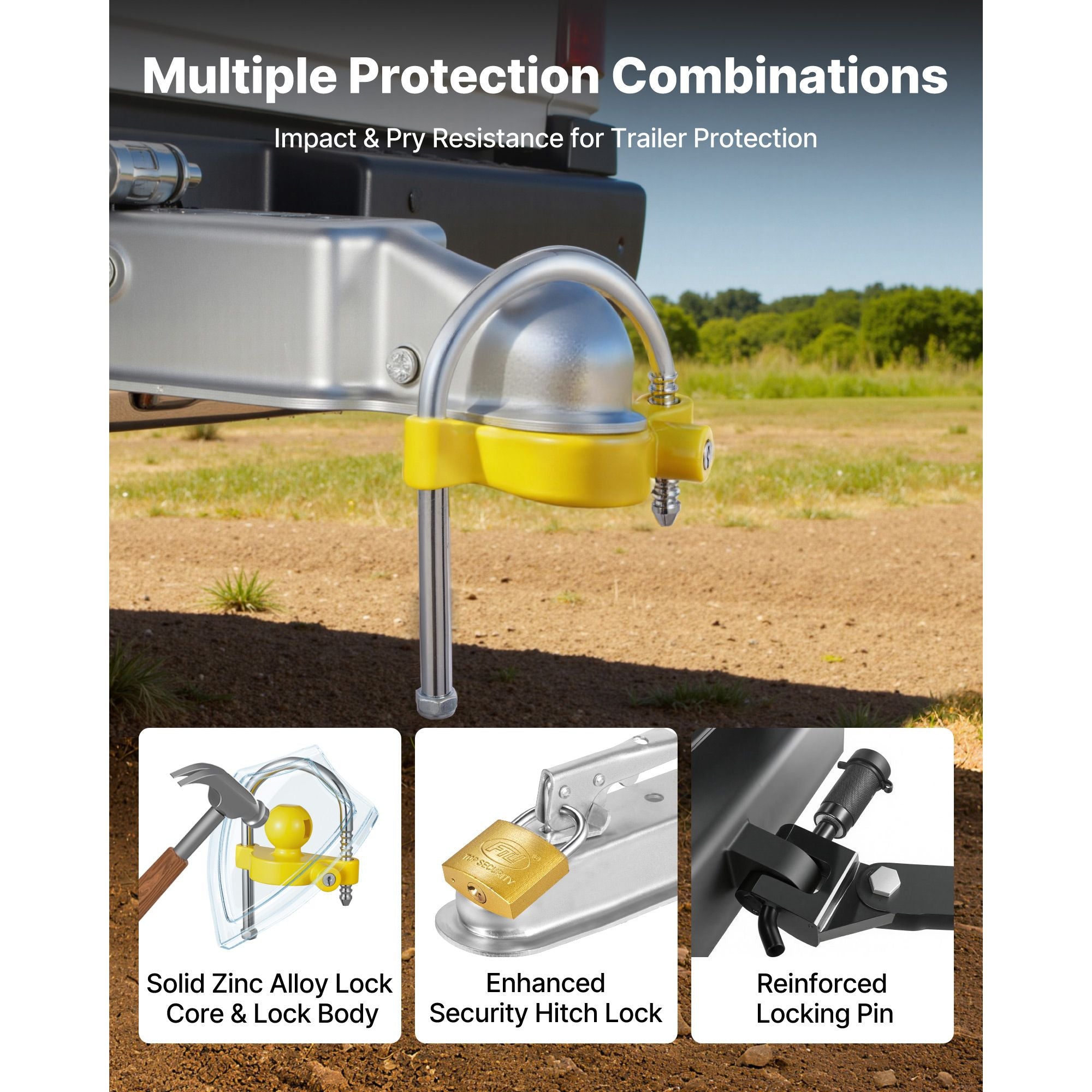 Heavy Duty Trailer Hitch Lock Kit Anti-Theft Ball Lock with Keys