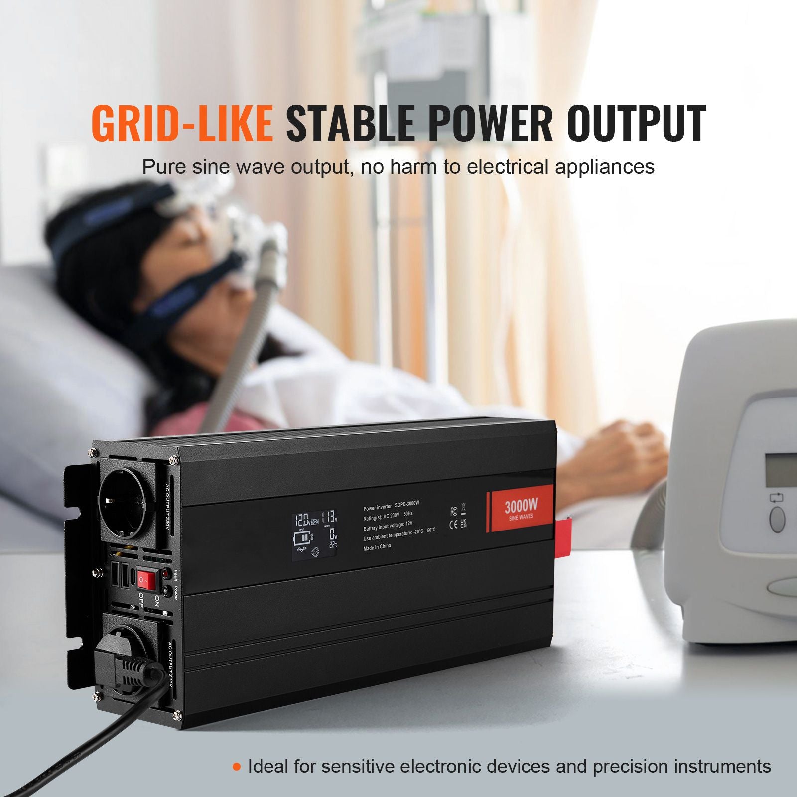 3000W Pure Sine Wave Power Inverter 12V to 230V LCD Remote Control