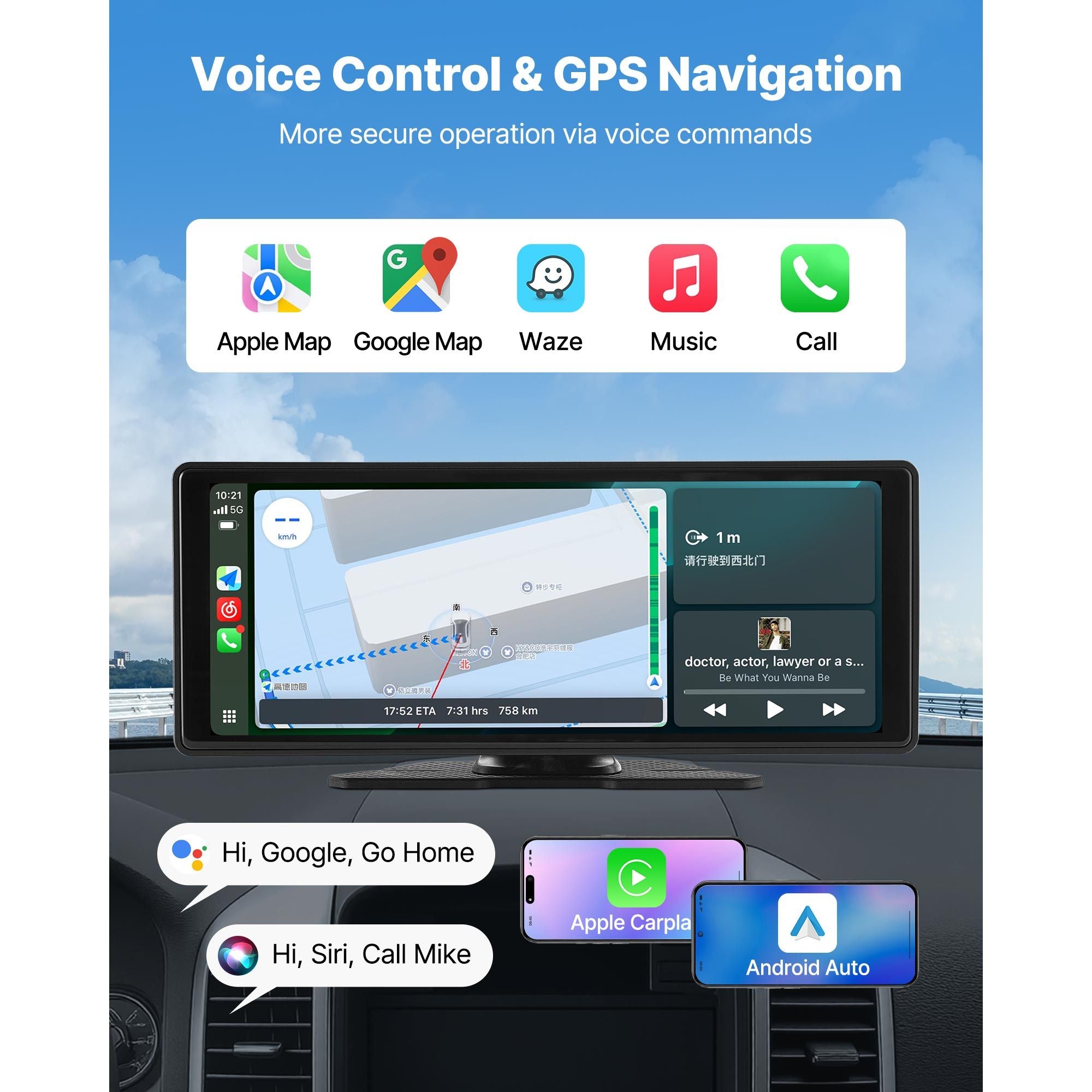 Car Stereo Radio CarPlay Touchscreen 254mm Apple Android Front/Rear Camera