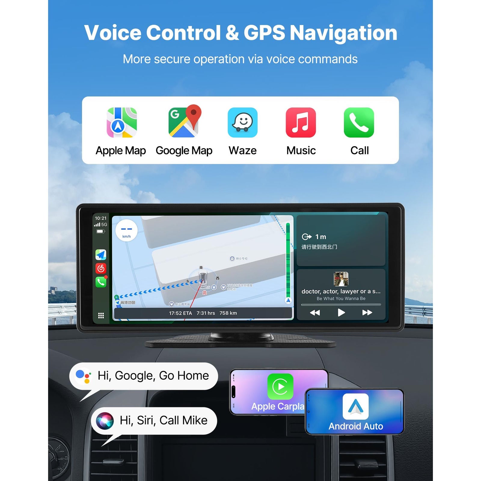 Car Stereo Radio CarPlay Touchscreen 254mm Apple Android Front/Rear Camera