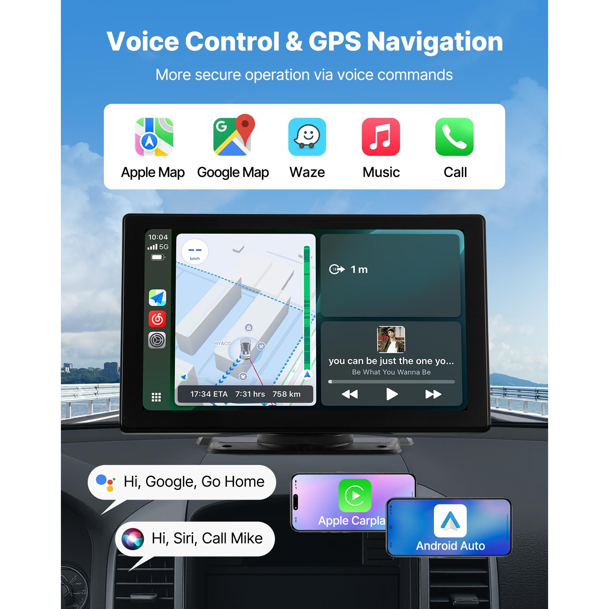 Car Stereo Radio CarPlay Touchscreen 228.6 mm Apple Android Backup Camera