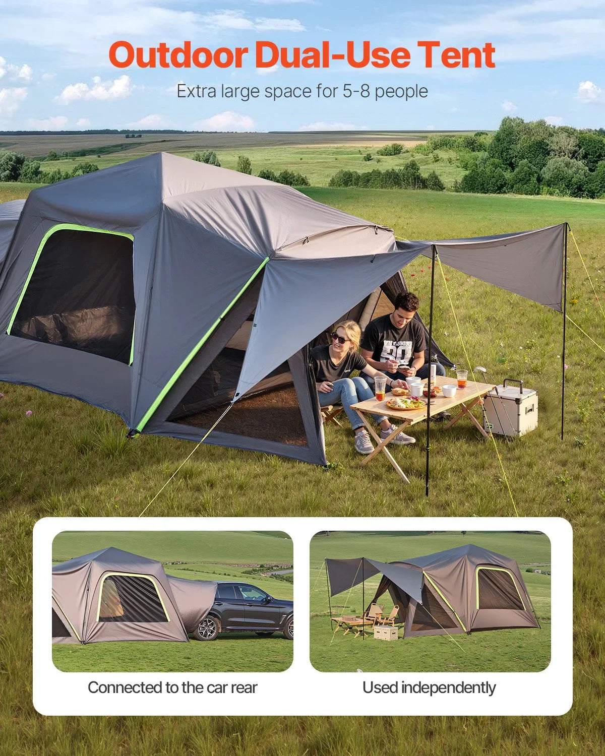 SUV Tent for Camping, 10FT L x 10FT W, Waterproof PU2000mm Spacious Double Layer Design for 5-8 Person, SUV Camping Tent with Shade Awning and Mesh Windows, Includes Rainfly and Storage Bag