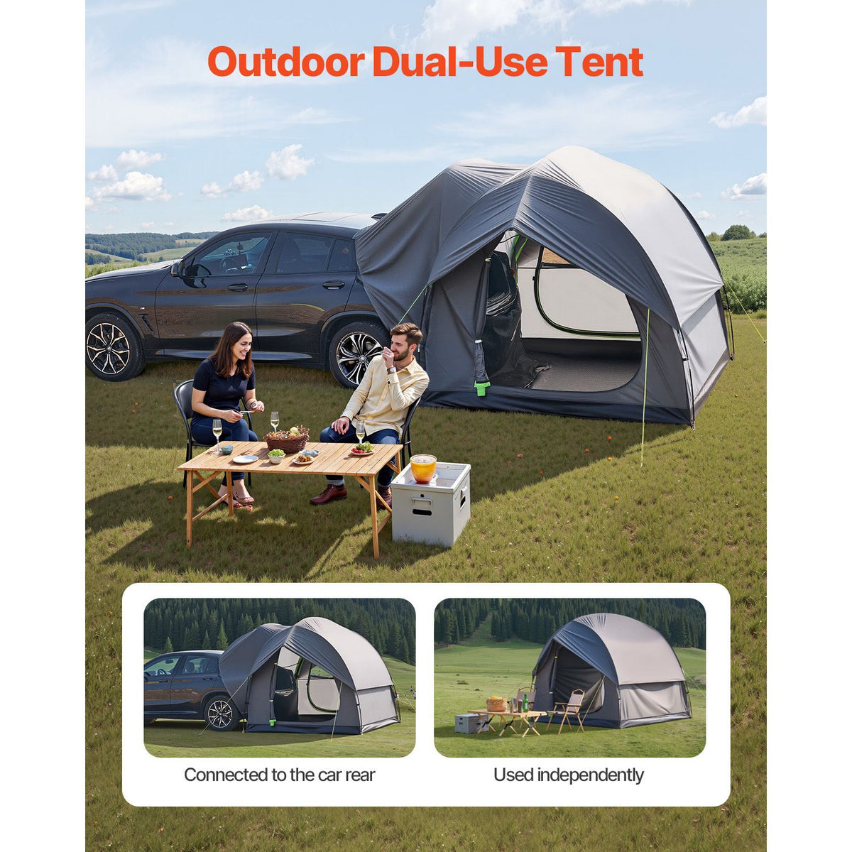 SUV Camping Tent 8x8ft Waterproof Car Rear Tent PU2000mm Family Shelter