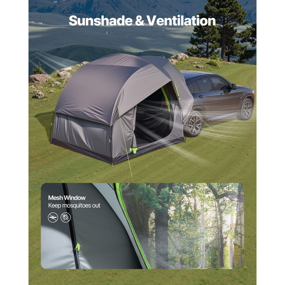 SUV Camping Tent 8x8ft Waterproof Car Rear Tent PU2000mm Family Shelter