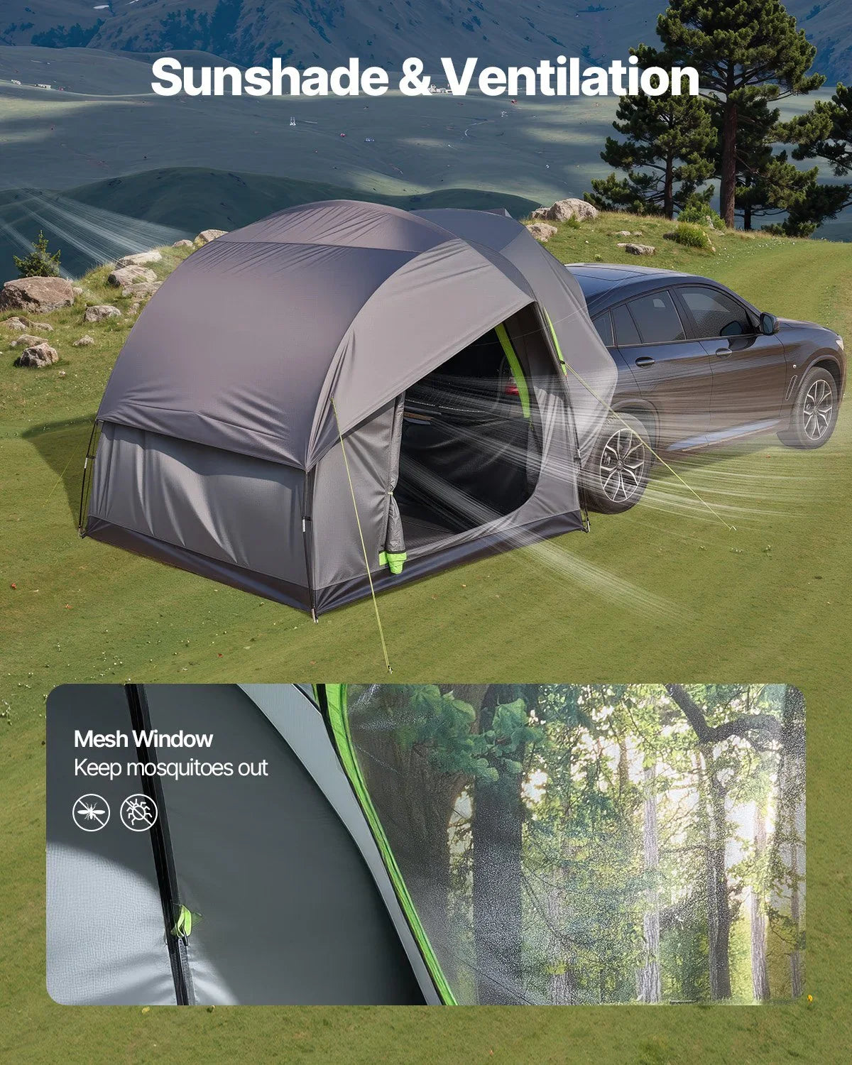 SUV Tent for Camping, 8FT L x 8FT W, Waterproof PU2000mm Spacious Double Layer Design for 5-8 Person, SUV Camping Tent with Mesh Windows, Includes Rainfly & Storage Bag, for Outdoor Activities
