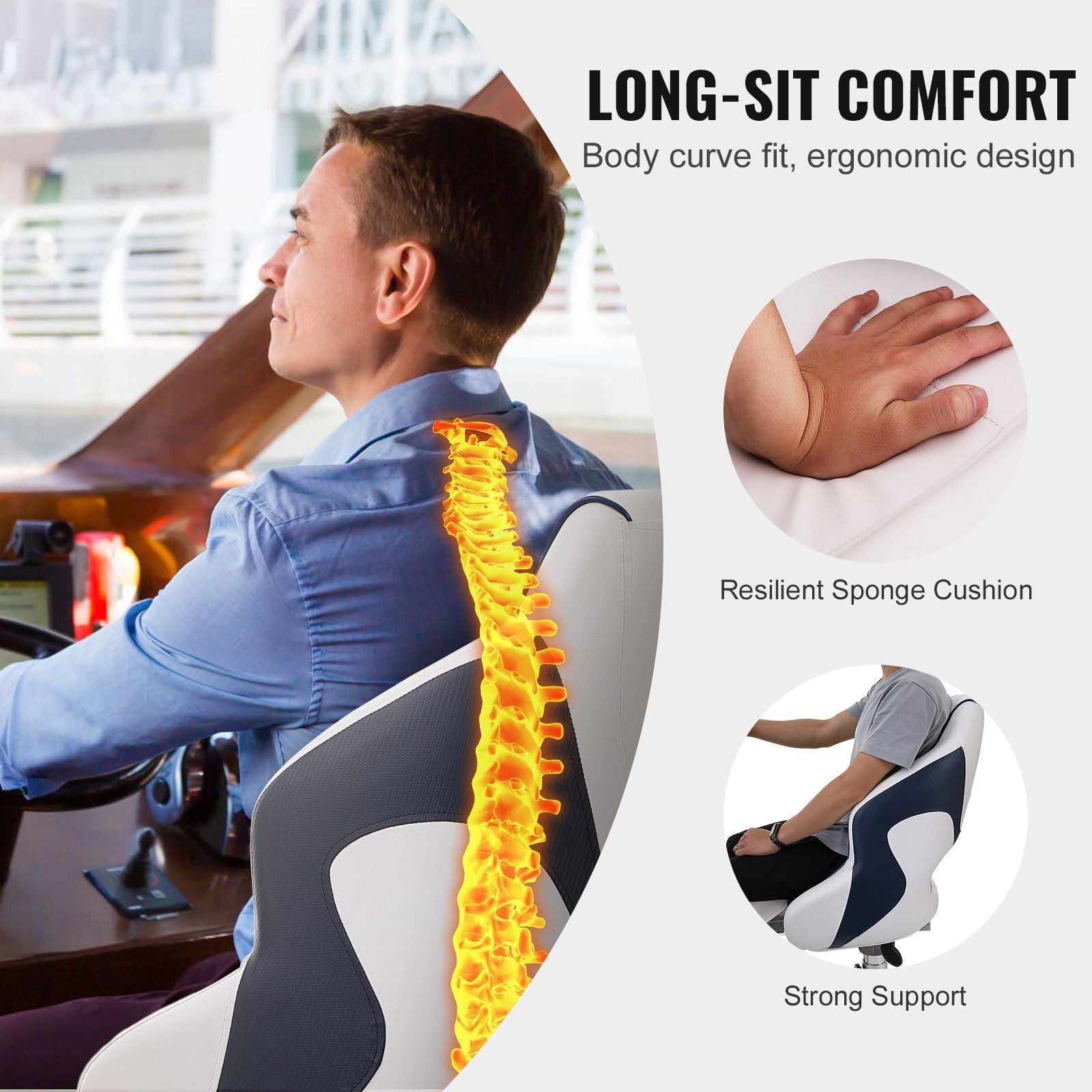Flip Up Captain Boat Seat with Bolster Waterproof Cushion Fishing Chair