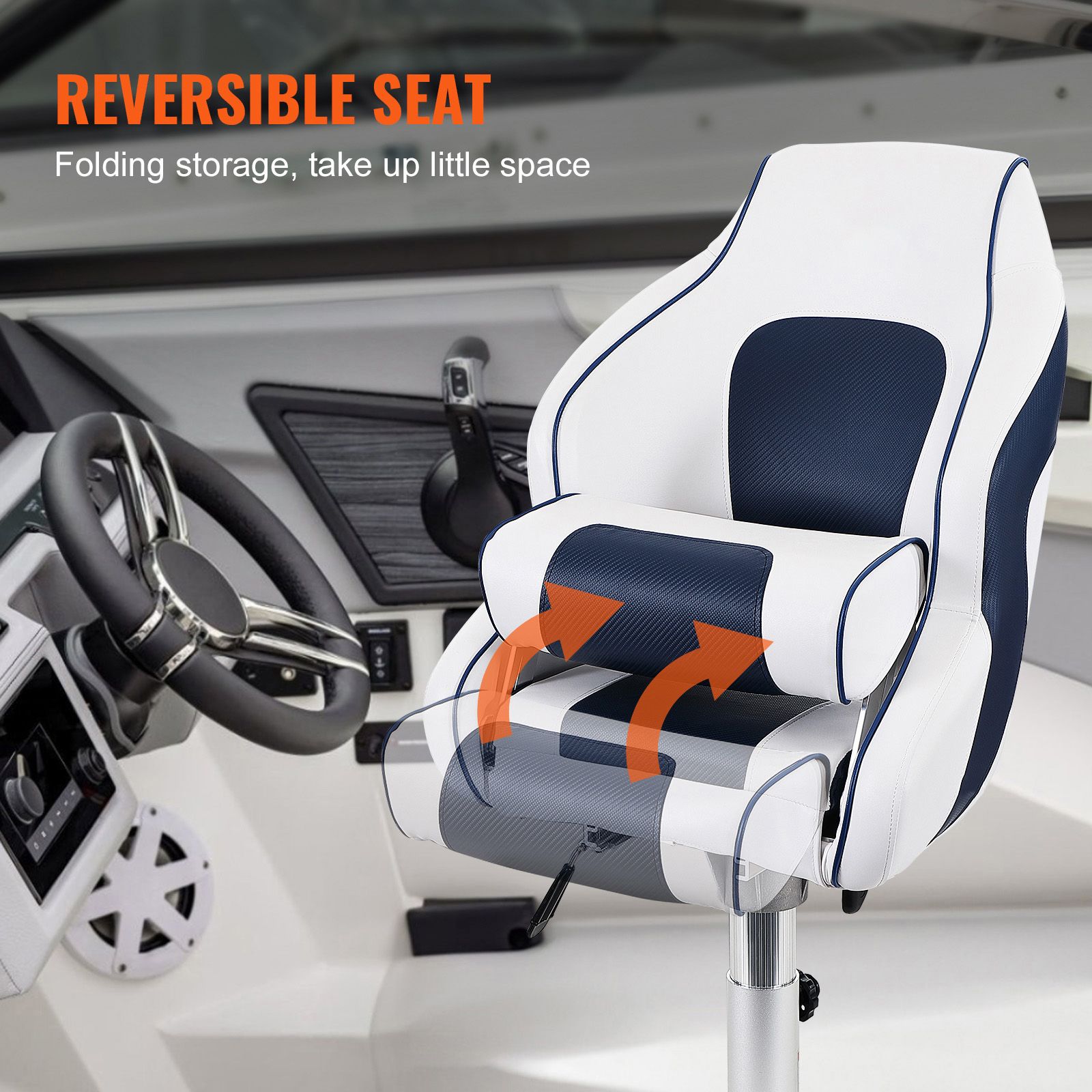 Flip Up Captain Boat Seat with Bolster Waterproof Cushion Fishing Chair