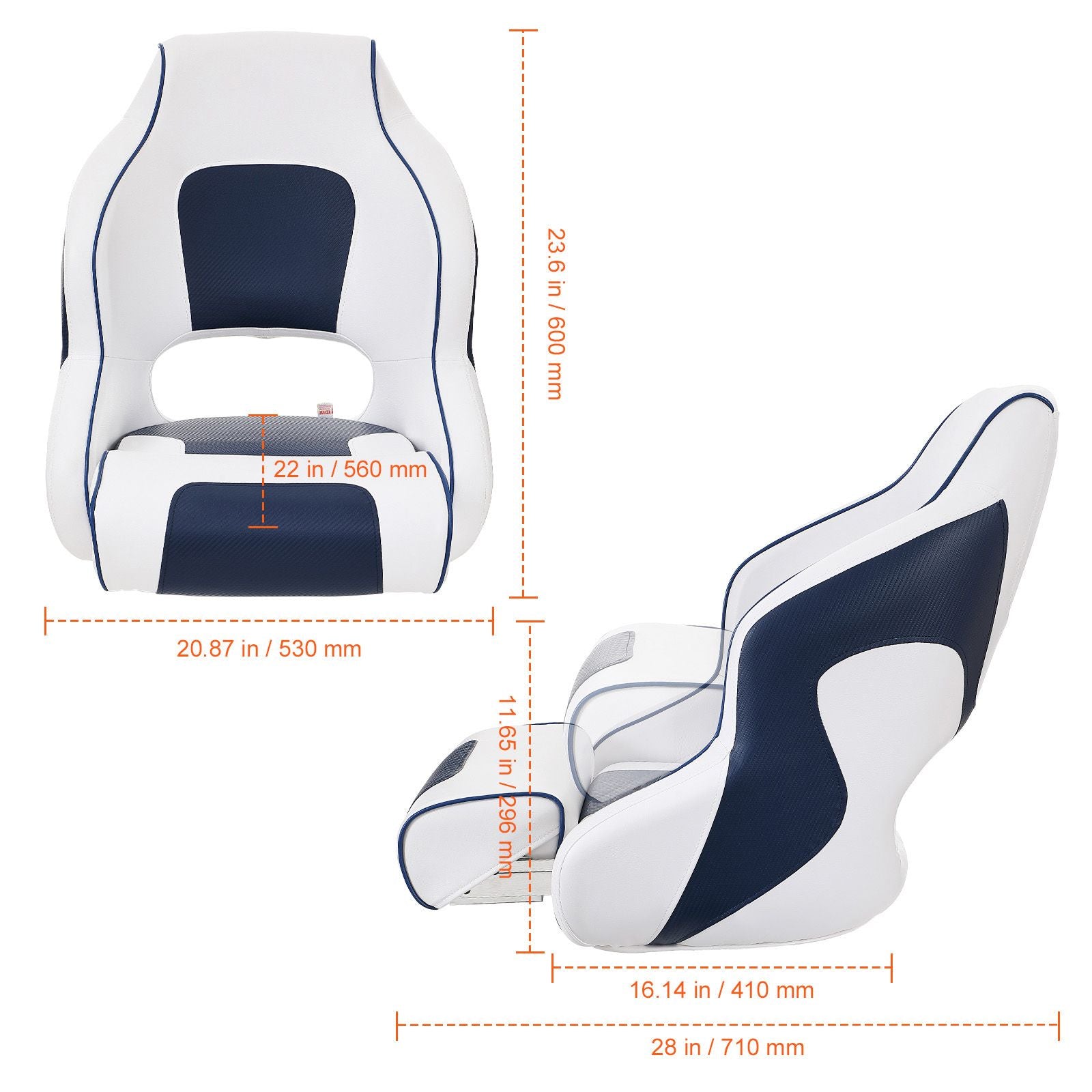 Flip Up Captain Boat Seat with Bolster Waterproof Cushion Fishing Chair