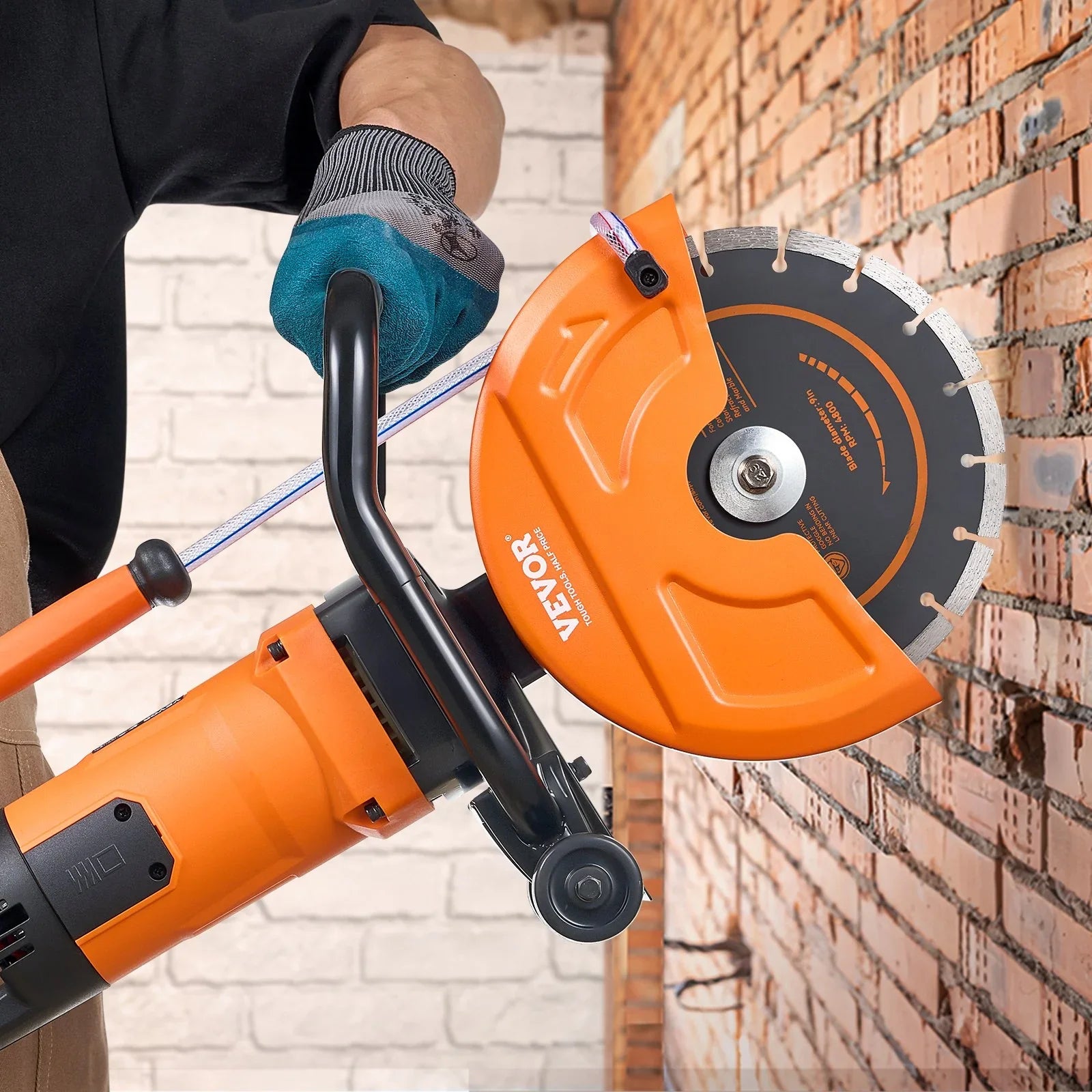 Electric Concrete Saw, 9 in, 2000 W 15 A Motor Circular Saw Cutter with 3.5 in Cutting Depth, Wet/Dry Disk Saw Cutter Includes Water Line, Pump and Blade, for Stone, Brick