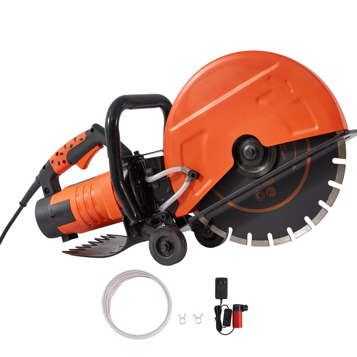 Electric Concrete Saw, 14 in, 2000 W Motor Circular Saw Cutter with Max. 5 in Adjustable Cutting Depth, Wet Disk Saw Cutter Includes Water Line, Pump and Blade, for Stone, Brick