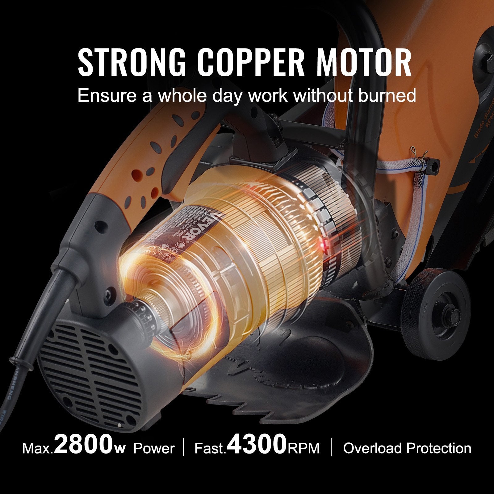 Electric Concrete Saw, 14 in, 2000 W Motor Circular Saw Cutter with Max. 5 in Adjustable Cutting Depth, Wet Disk Saw Cutter Includes Water Line, Pump and Blade, for Stone, Brick