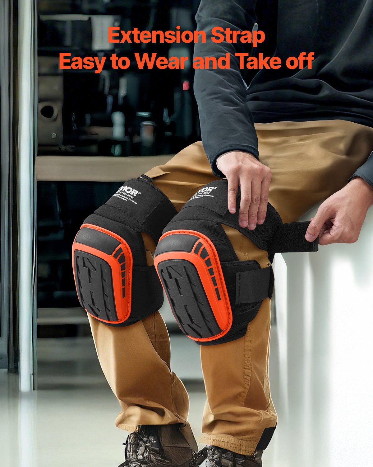 Knee Pads for Work, Extended Heavy Duty Construction Knee Pads with 2 Extension Straps, Anti-slip Foam Gel Knee Pads, Men & Women, for Gardening Flooring Roofing and Cleaning, Black and Orange