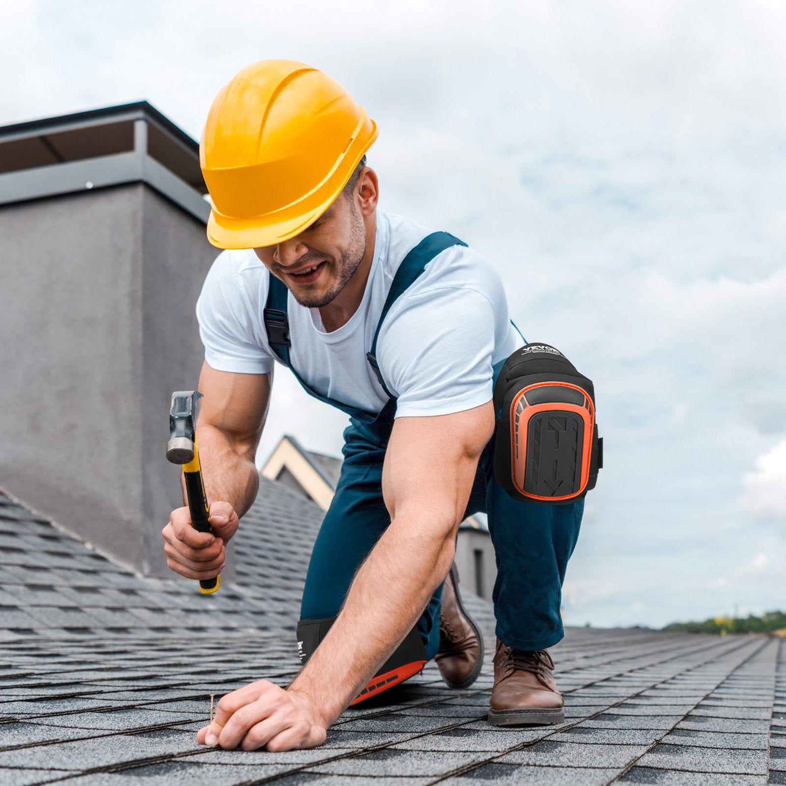 Knee Pads for Work, Extended Heavy Duty Construction Knee Pads with 2 Extension Straps, Anti-slip Foam Gel Knee Pads, Men & Women, for Gardening Flooring Roofing and Cleaning, Black and Orange