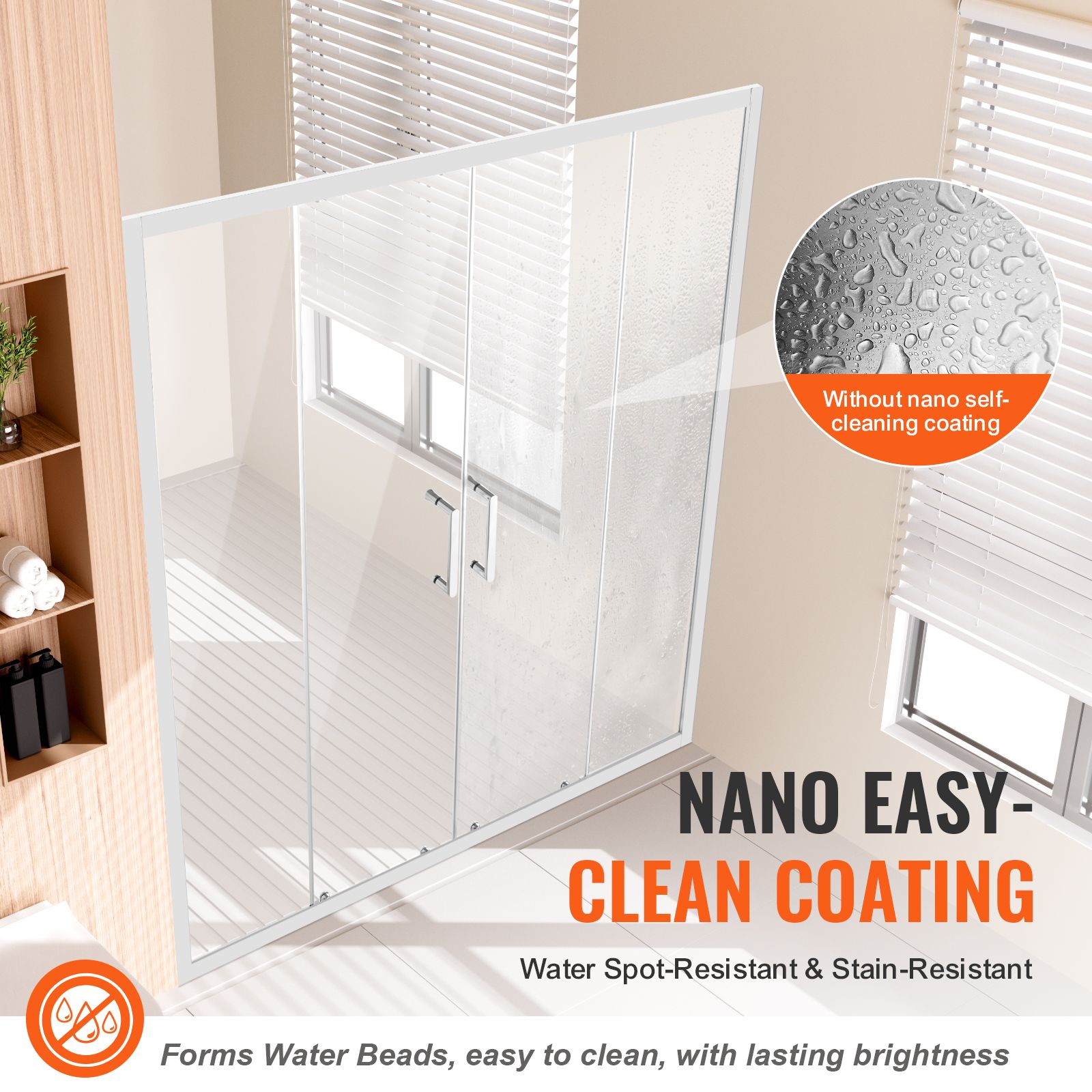 Semi-frameless Double Sliding Shower Door SGCC Tempered Glass 1/4