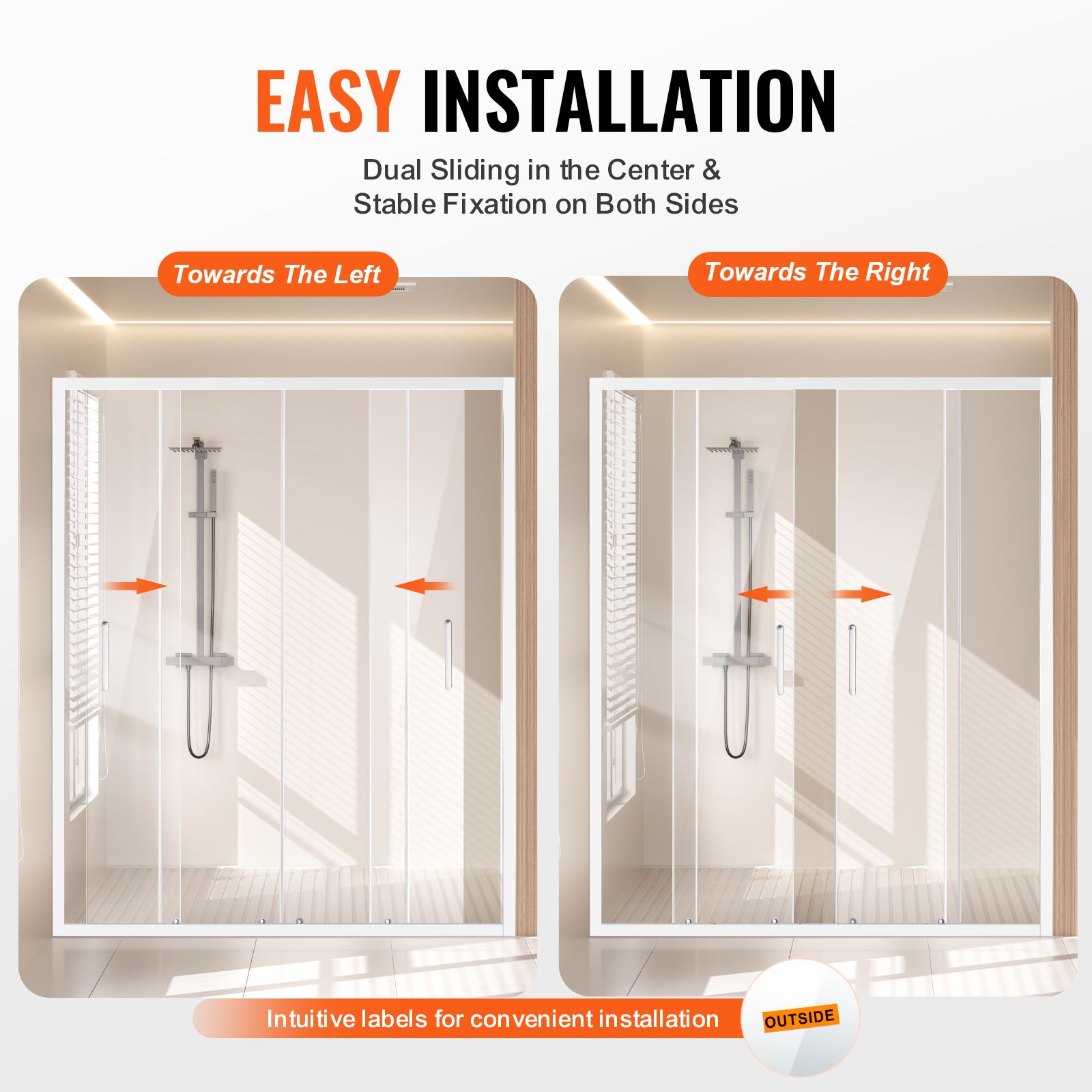 Semi-frameless Double Sliding Shower Door SGCC Tempered Glass 1/4