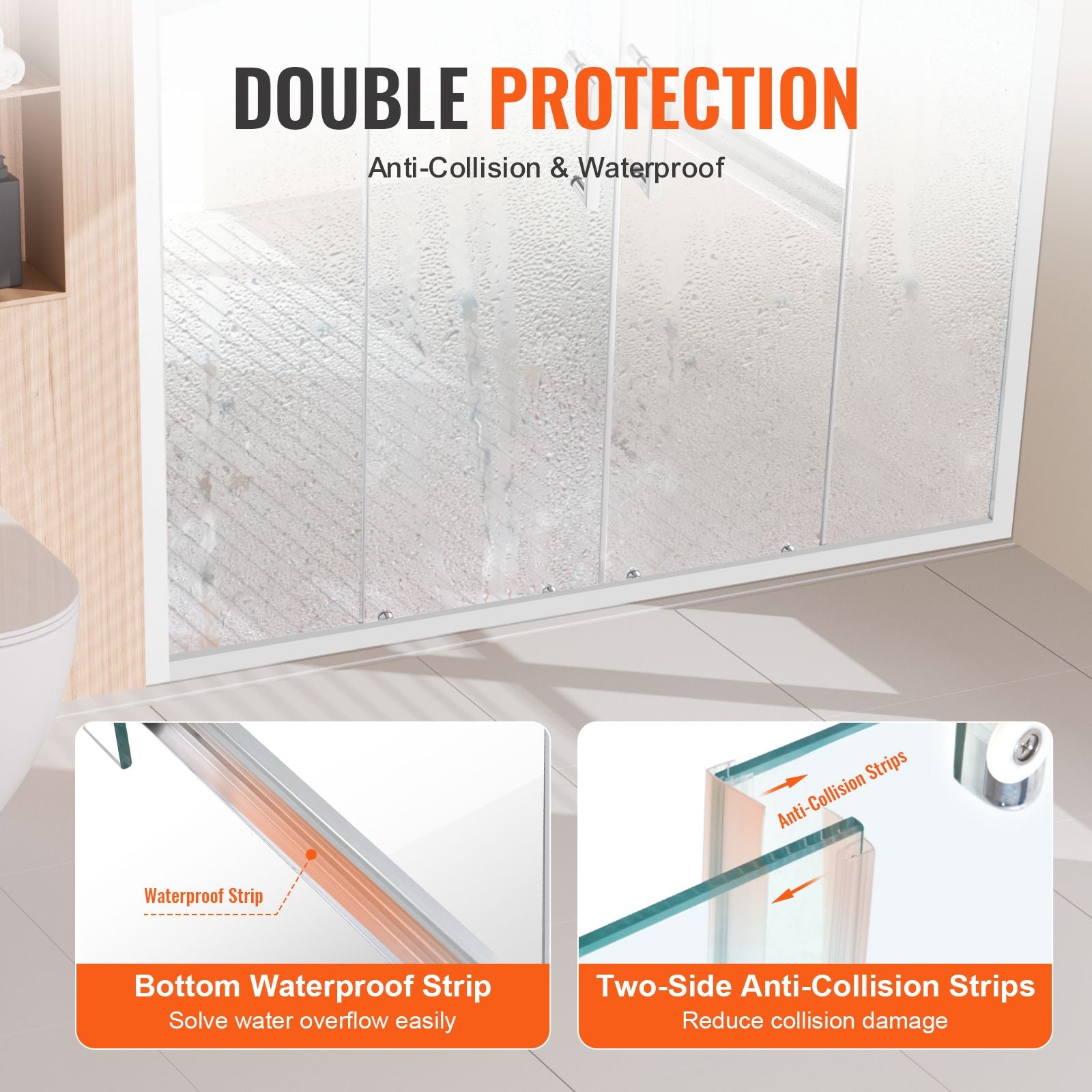 Semi-frameless Double Sliding Shower Door SGCC Tempered Glass 1/4