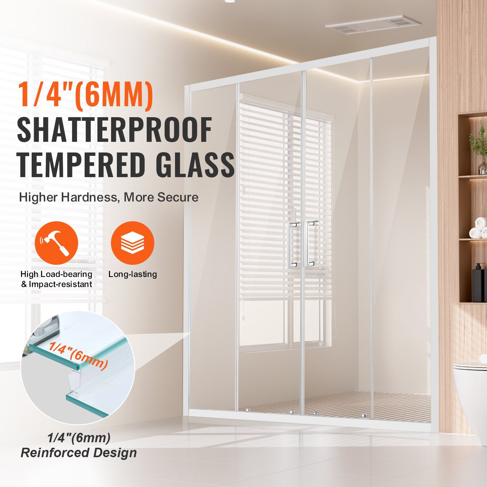 Semi-frameless Double Sliding Shower Door SGCC Tempered Glass 1/4