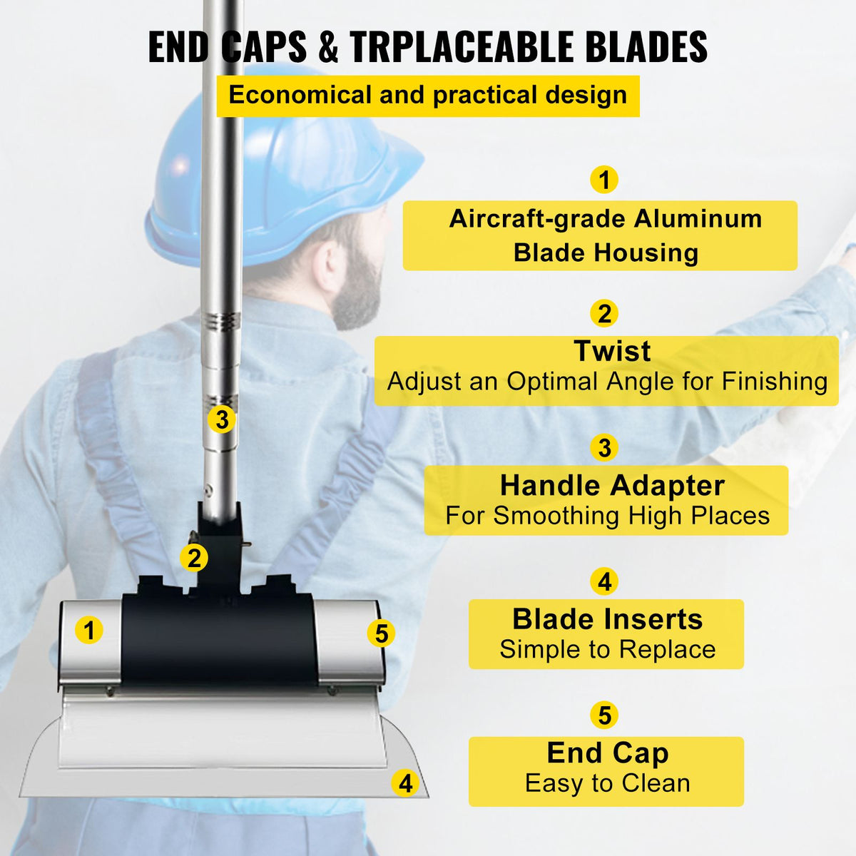 Drywall Skimming Blade Set 10 16 24 Inch with Extension Handle