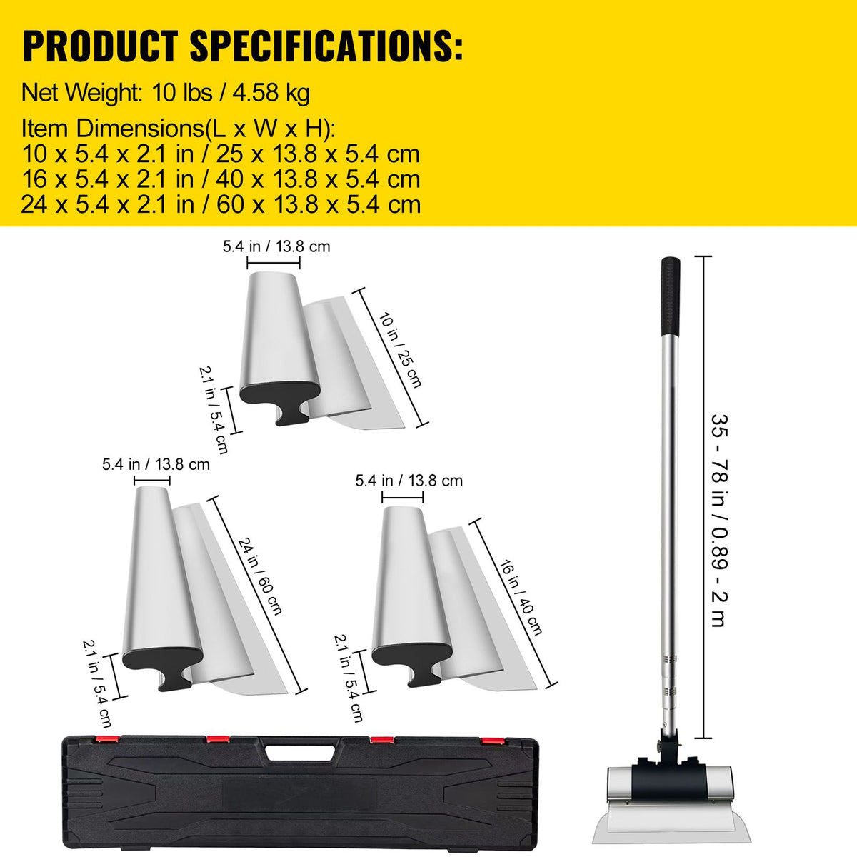 Drywall Skimming Blade Set 10 16 24 Inch with Extension Handle